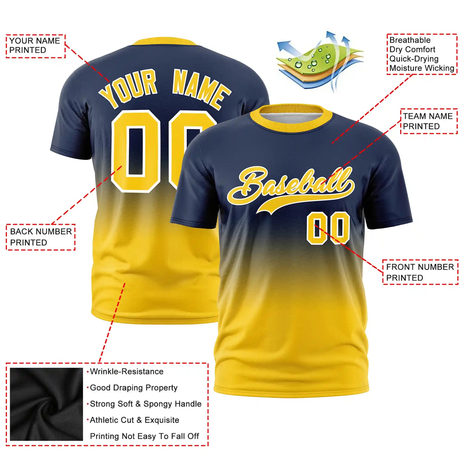 Custom Navy-Gold01 Gradient Fashion Design Performance T-Shirt