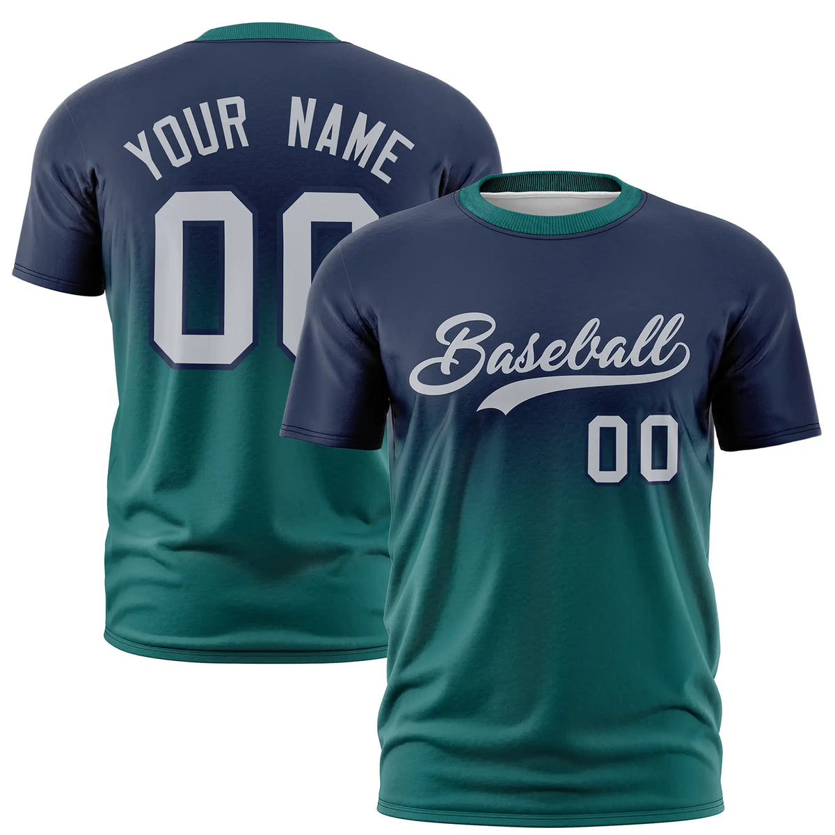 Custom Navy-Aqua Gradient Fashion Design Performance T-Shirt