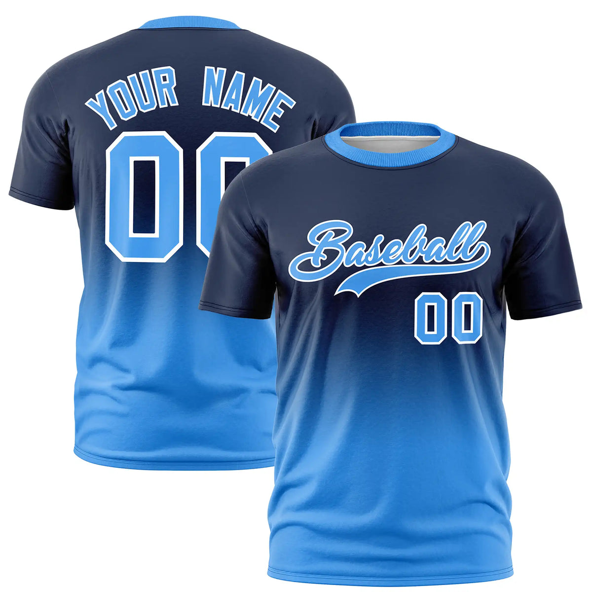 Custom Navy-Powder Blue Gradient Fashion Design Performance T-Shirt