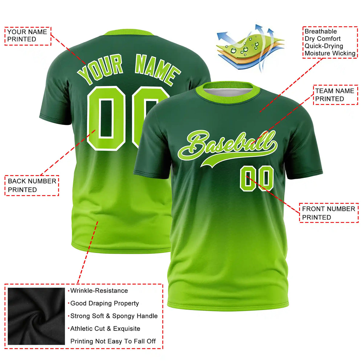 Custom Green-Neon Green Gradient Fashion Design Performance T-Shirt