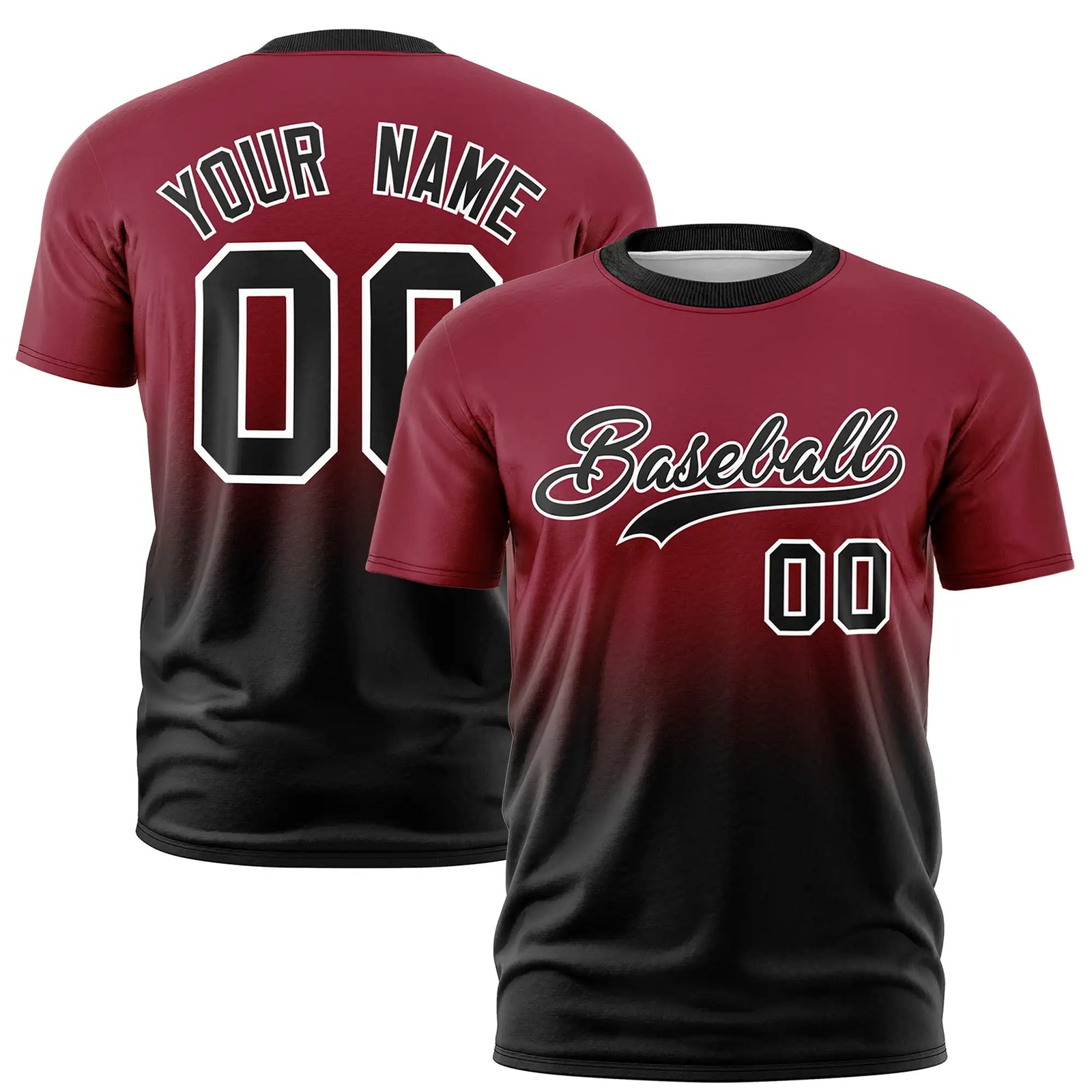 Custom Crimson-Black Gradient Fashion Design Performance T-Shirt