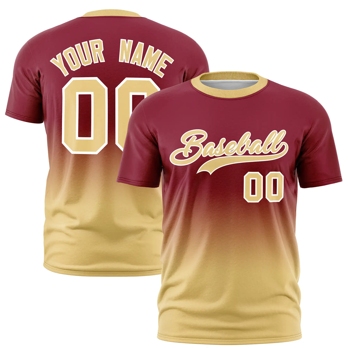 Custom Crimson-Khaki Gradient Fashion Design Performance T-Shirt