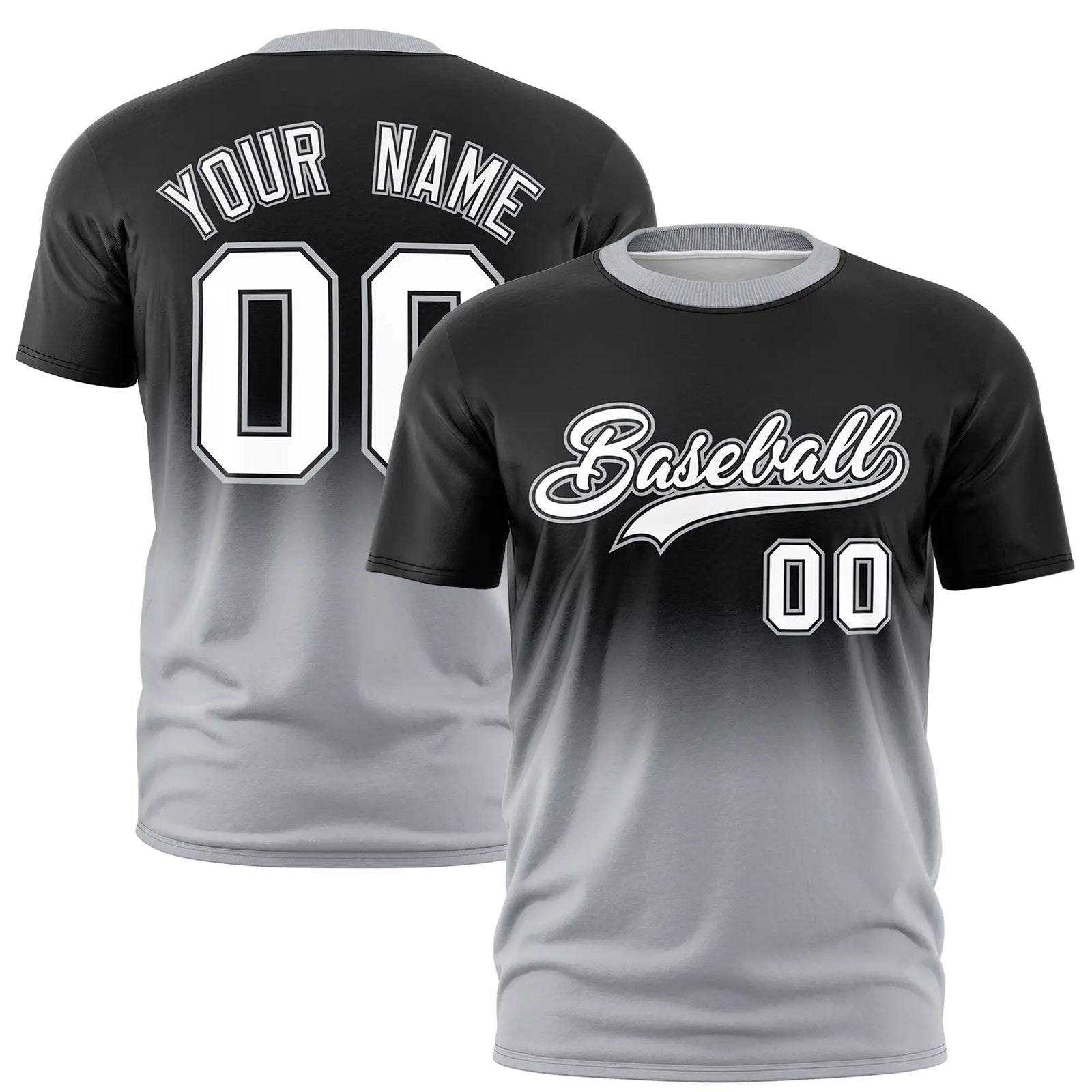 Custom Black-Gray Gradient Fashion Design Performance T-Shirt