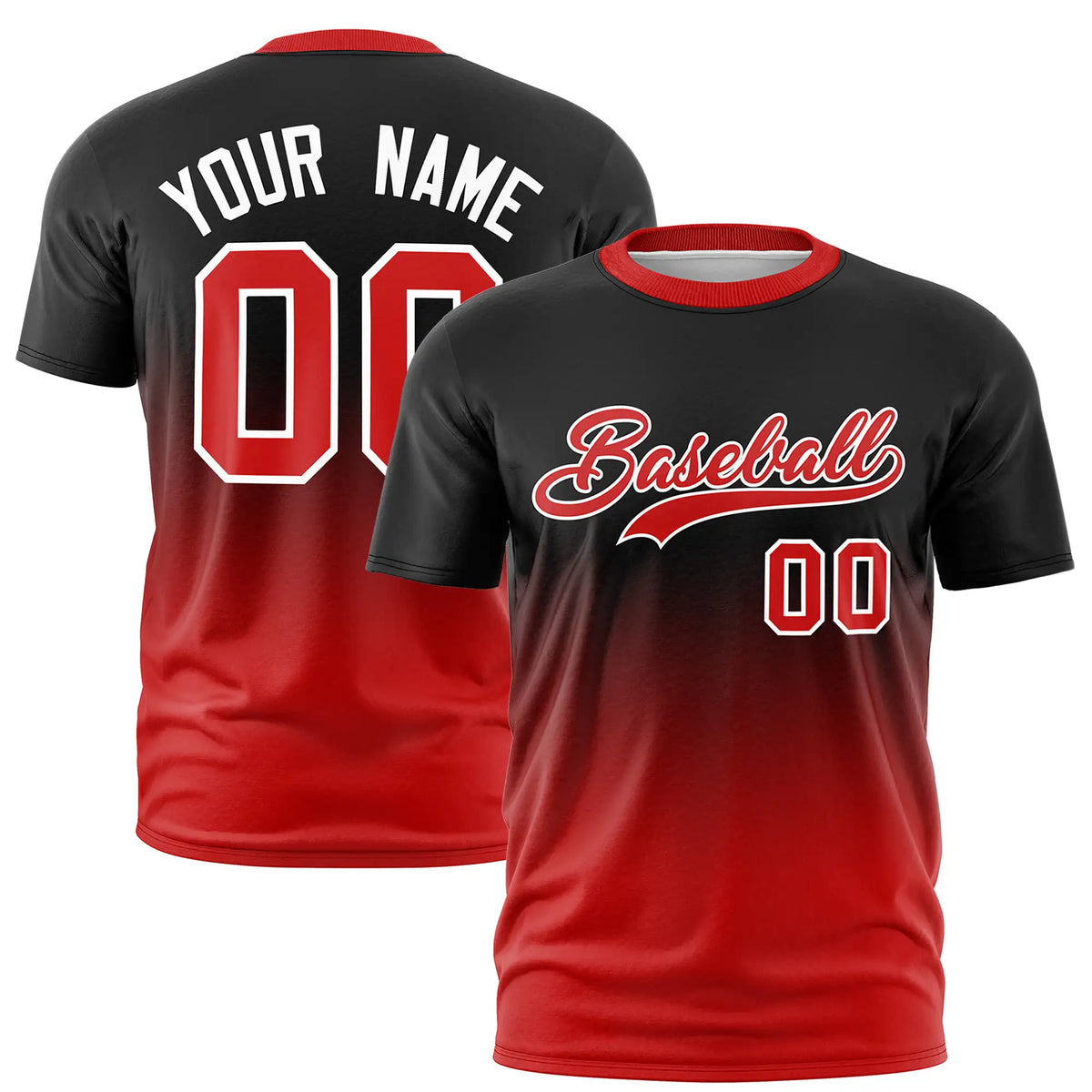 Custom Black-Red Gradient Fashion Design Performance T-Shirt