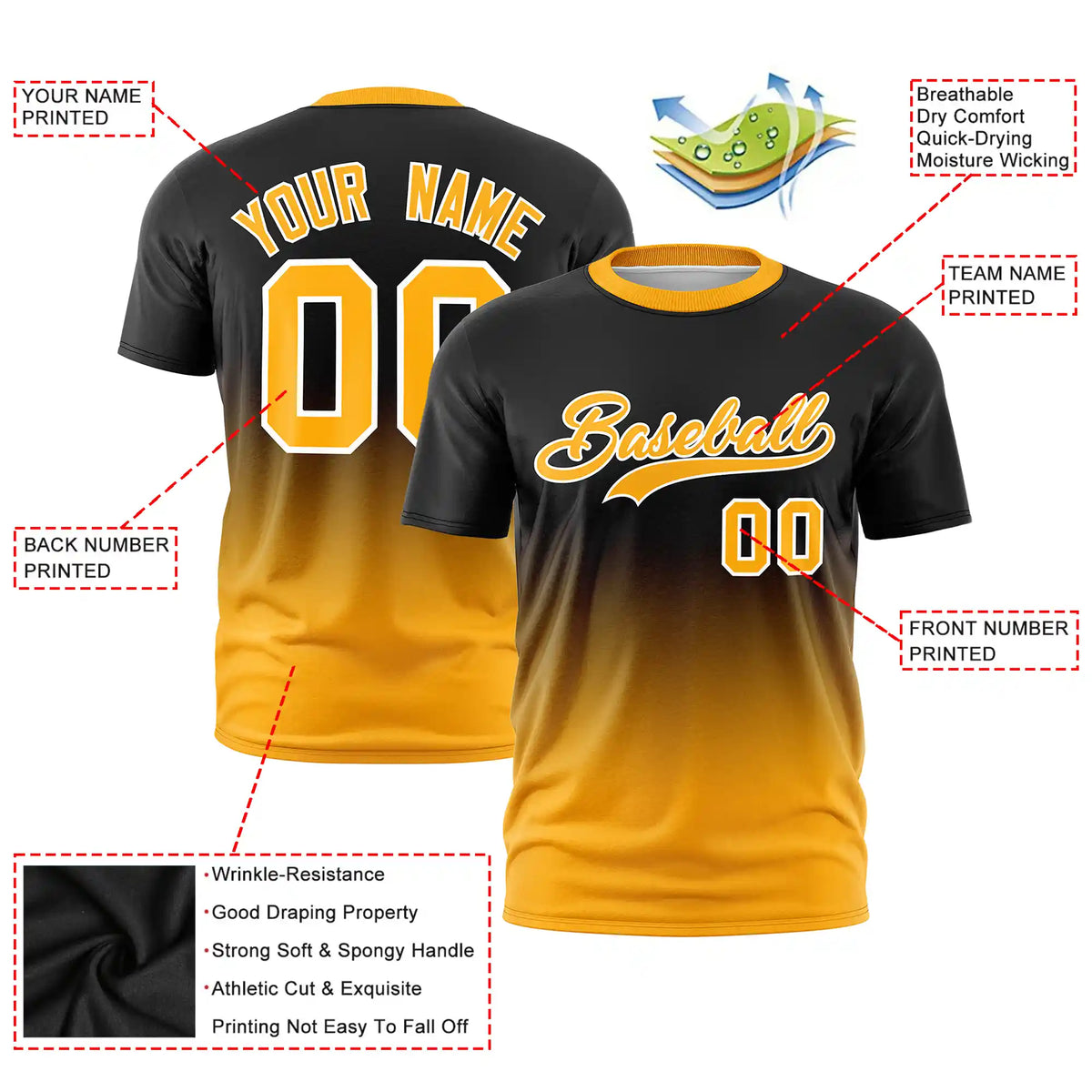 Custom Black-Yellow Gradient Fashion Design Performance T-Shirt