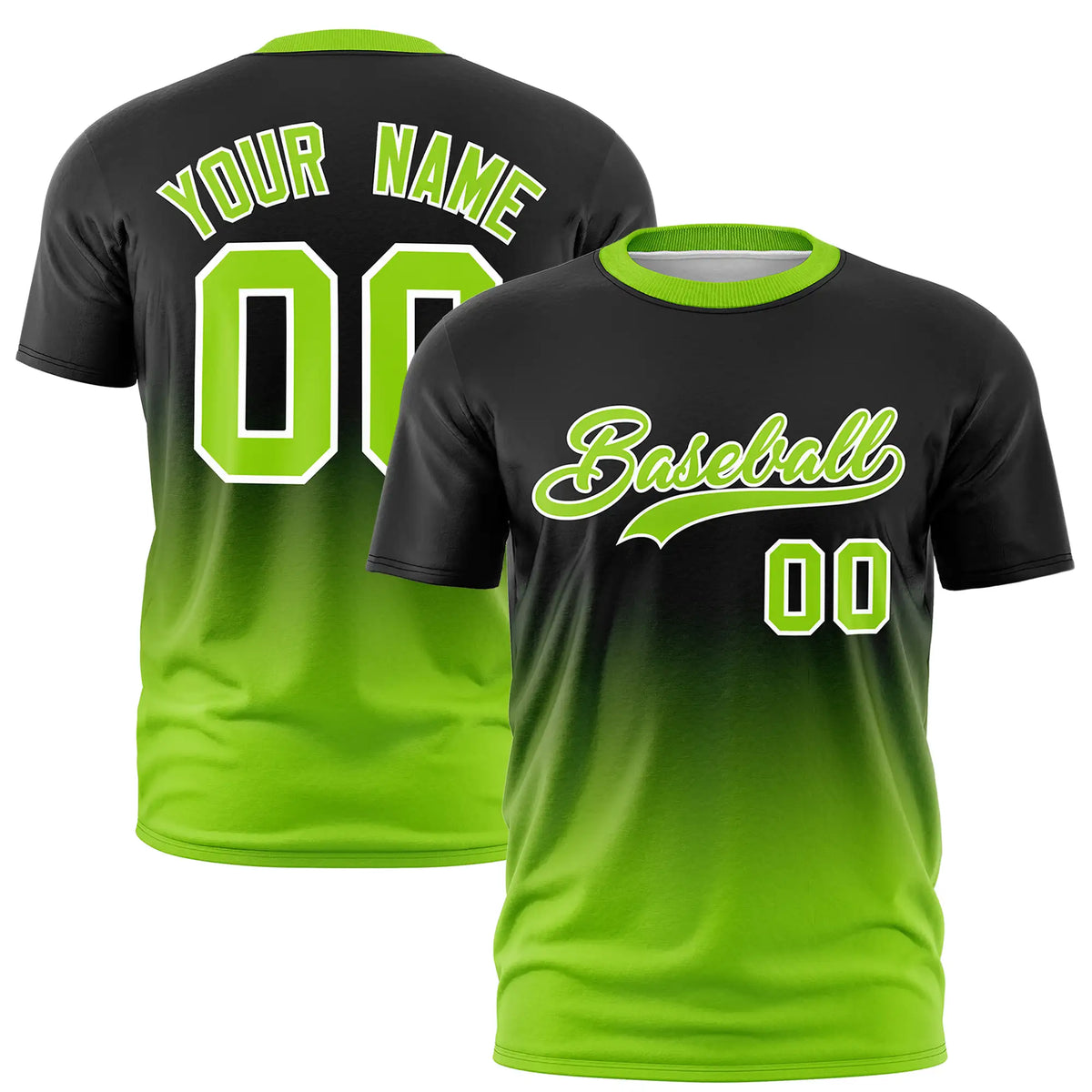 Custom Black-Neon Green Gradient Fashion Design Performance T-Shirt