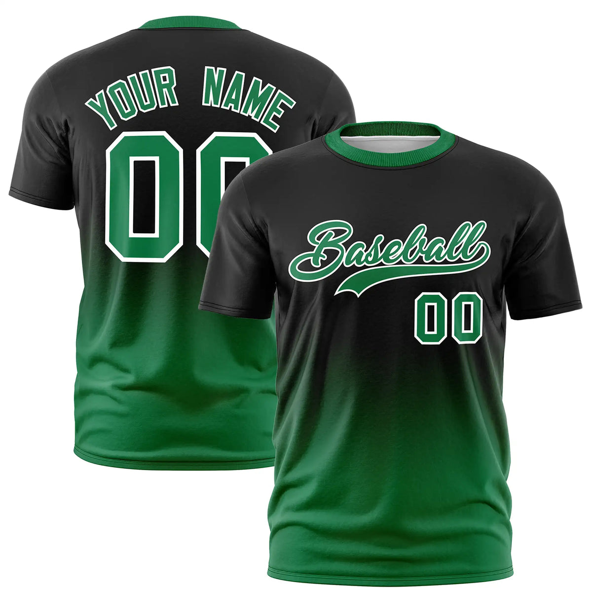 Custom Black-Kelly Green Gradient Fashion Design Performance T-Shirt