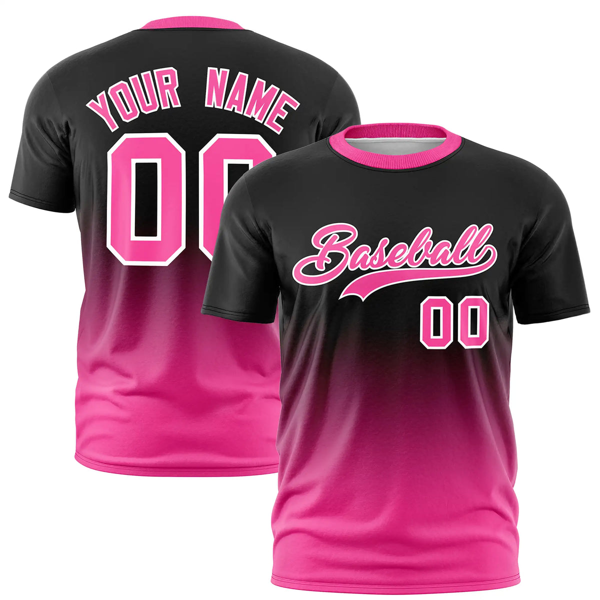 Custom Black-Pink Gradient Fashion Design Performance T-Shirt