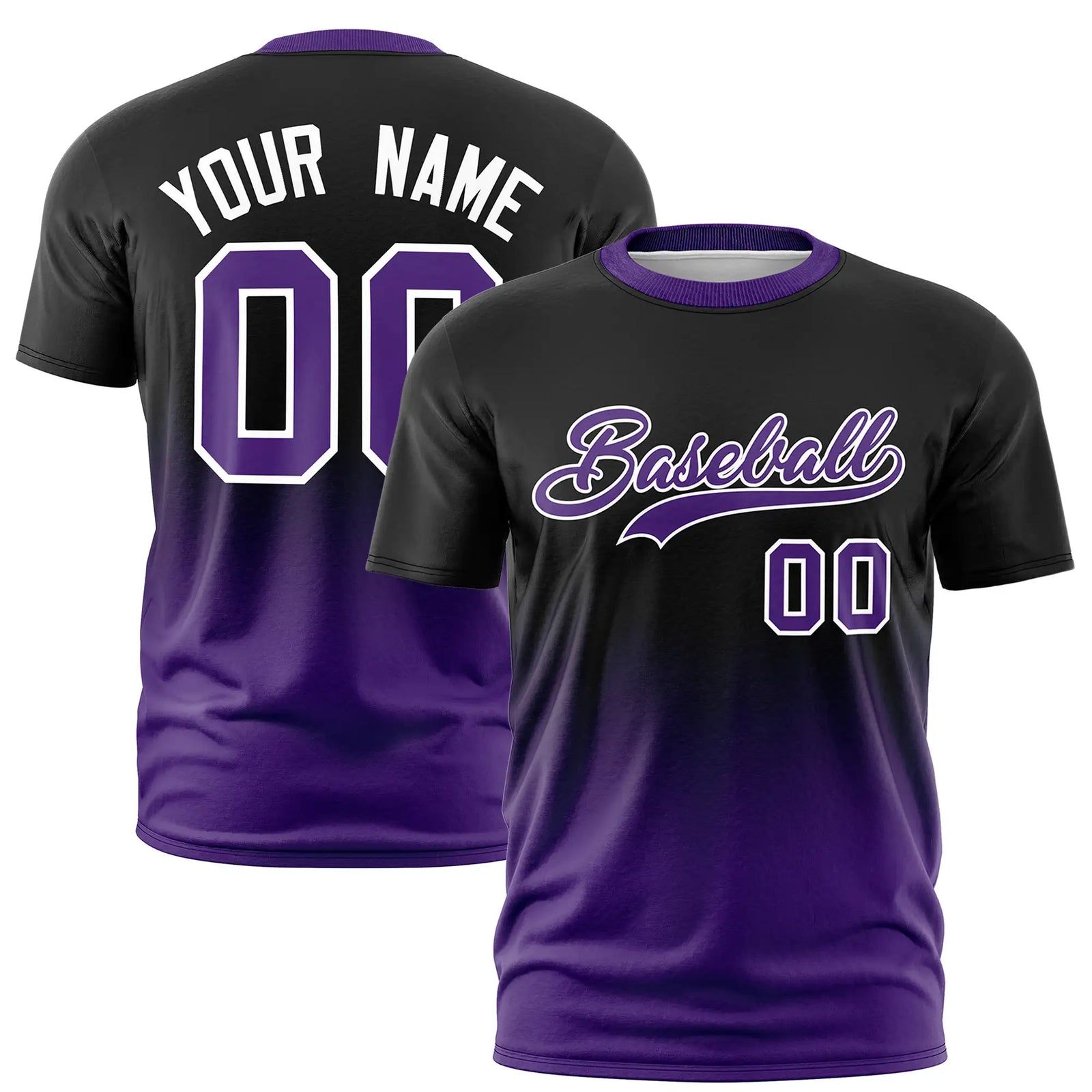 Custom Black-Purple Gradient Fashion Design Performance T-Shirt