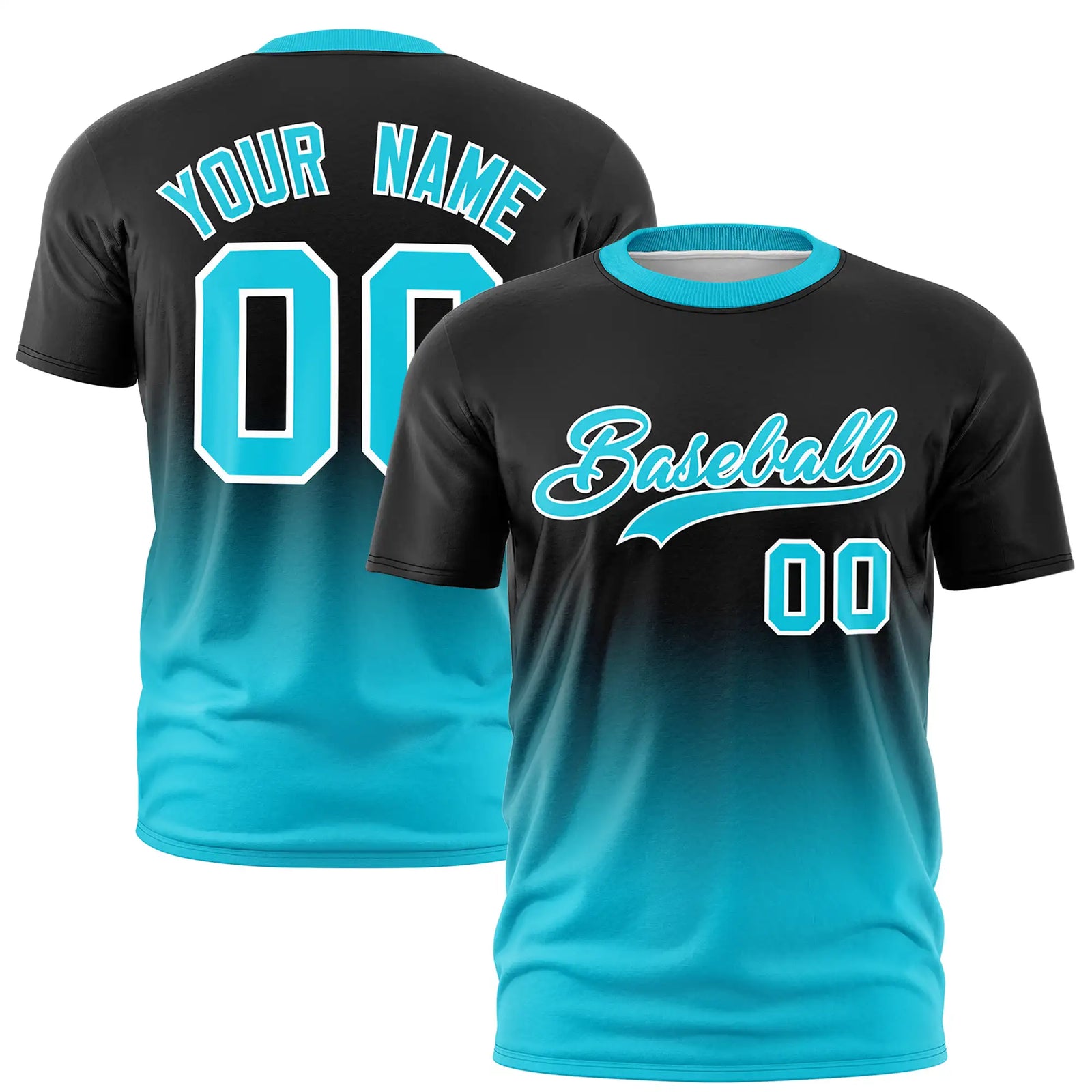 Custom Black-Sky Blue Gradient Fashion Design Performance T-Shirt