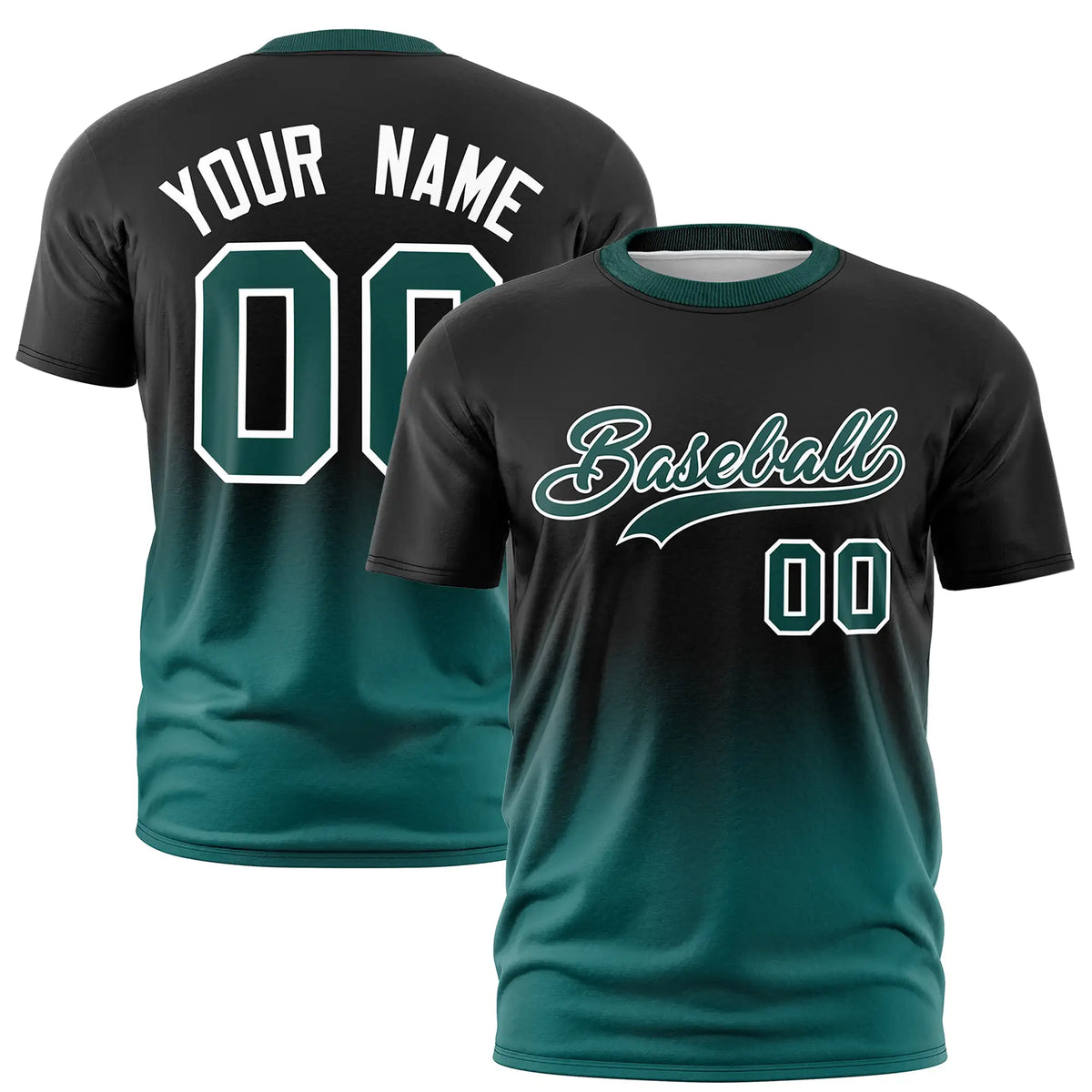 Custom Black-Aqua Gradient Fashion Design Performance T-Shirt