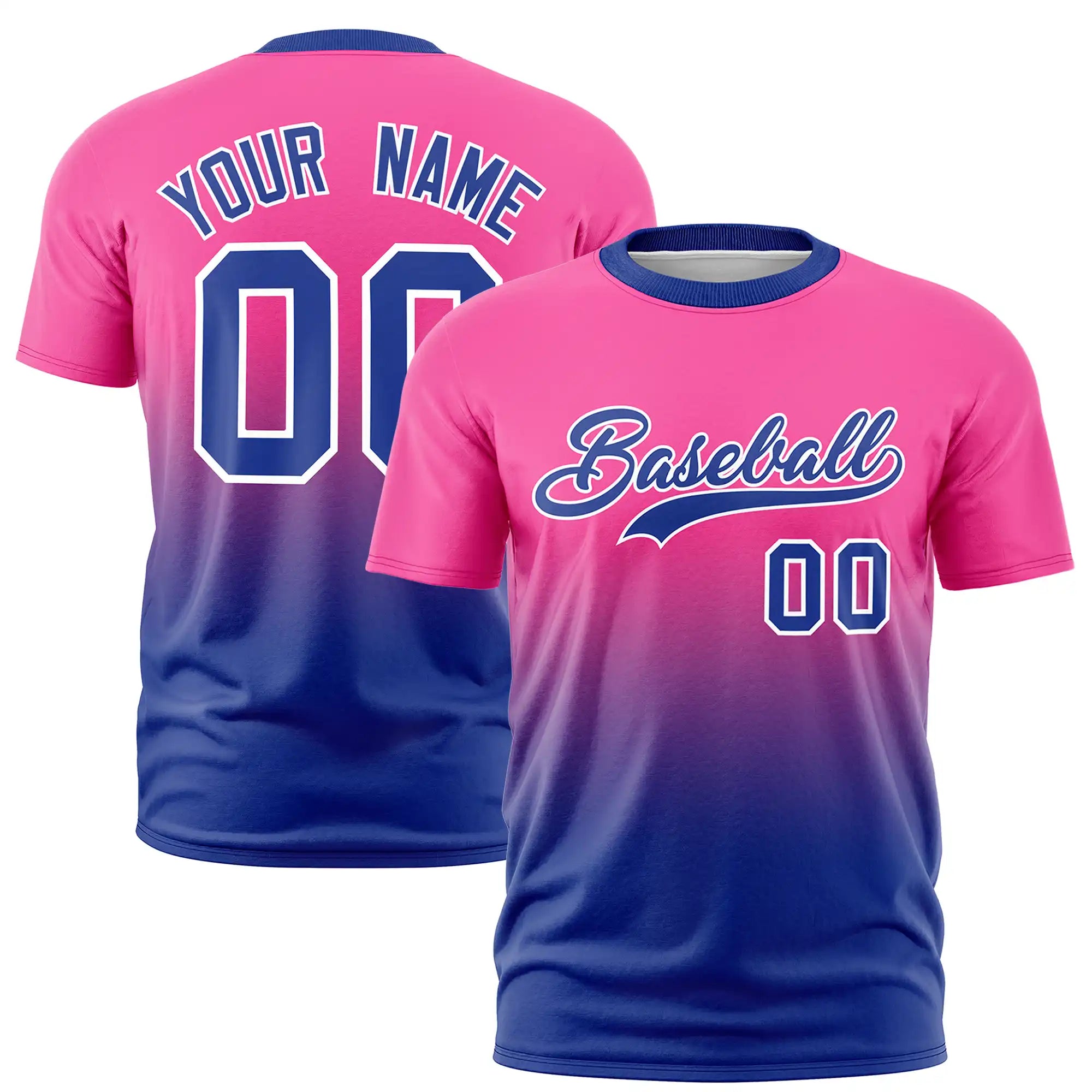 Custom Pink-Royal Blue Gradient Fashion Design Performance T-Shirt