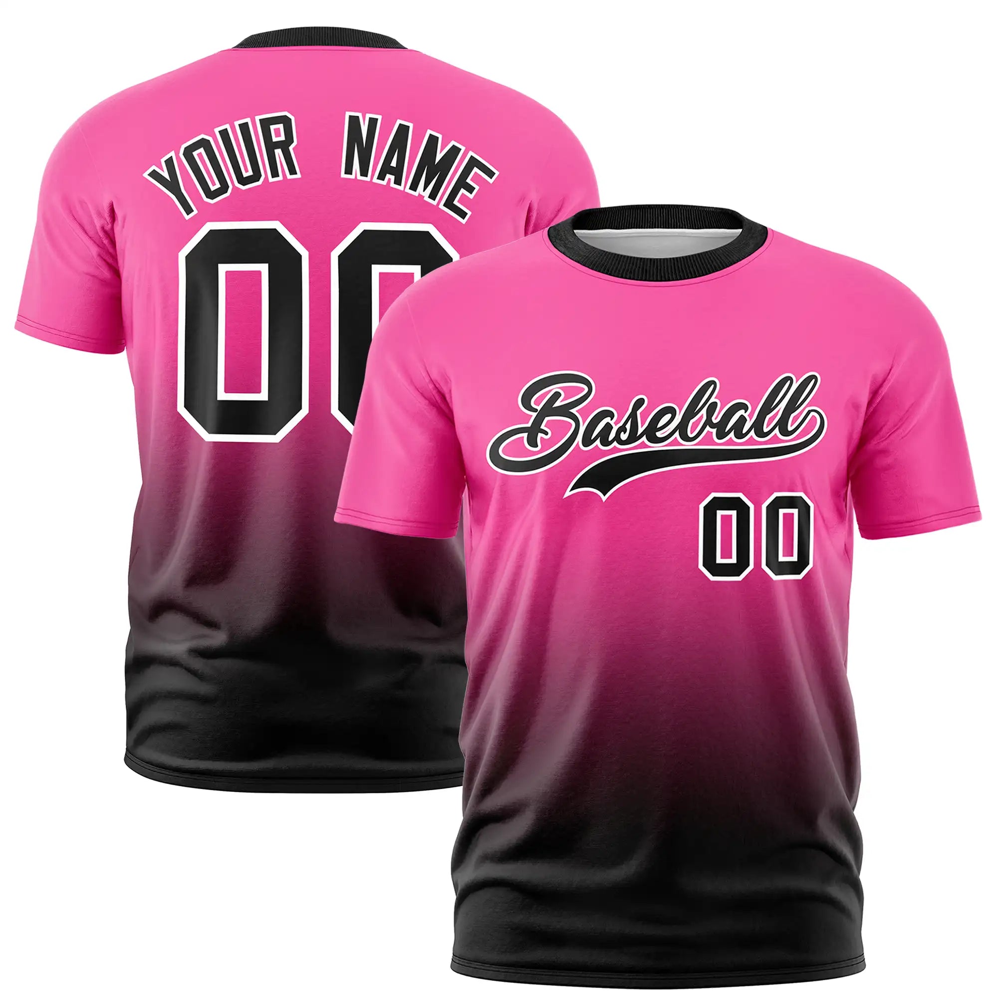 Custom Pink-Black Gradient Fashion Design Performance T-Shirt