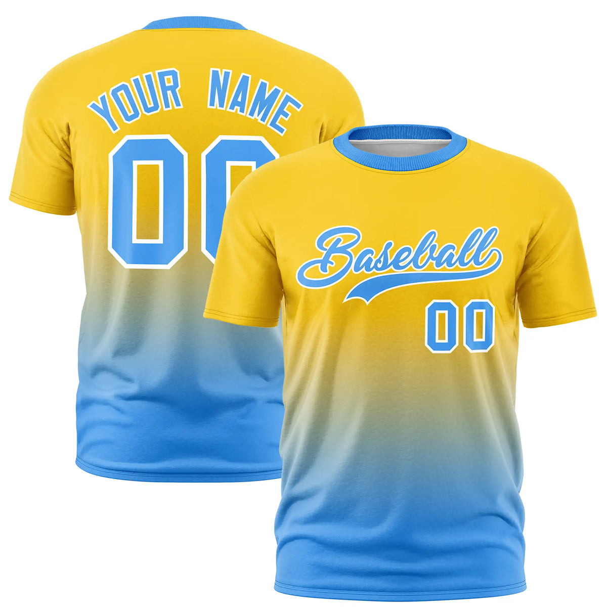 Custom Gold01-Powder Blue Gradient Fashion Design Performance T-Shirt