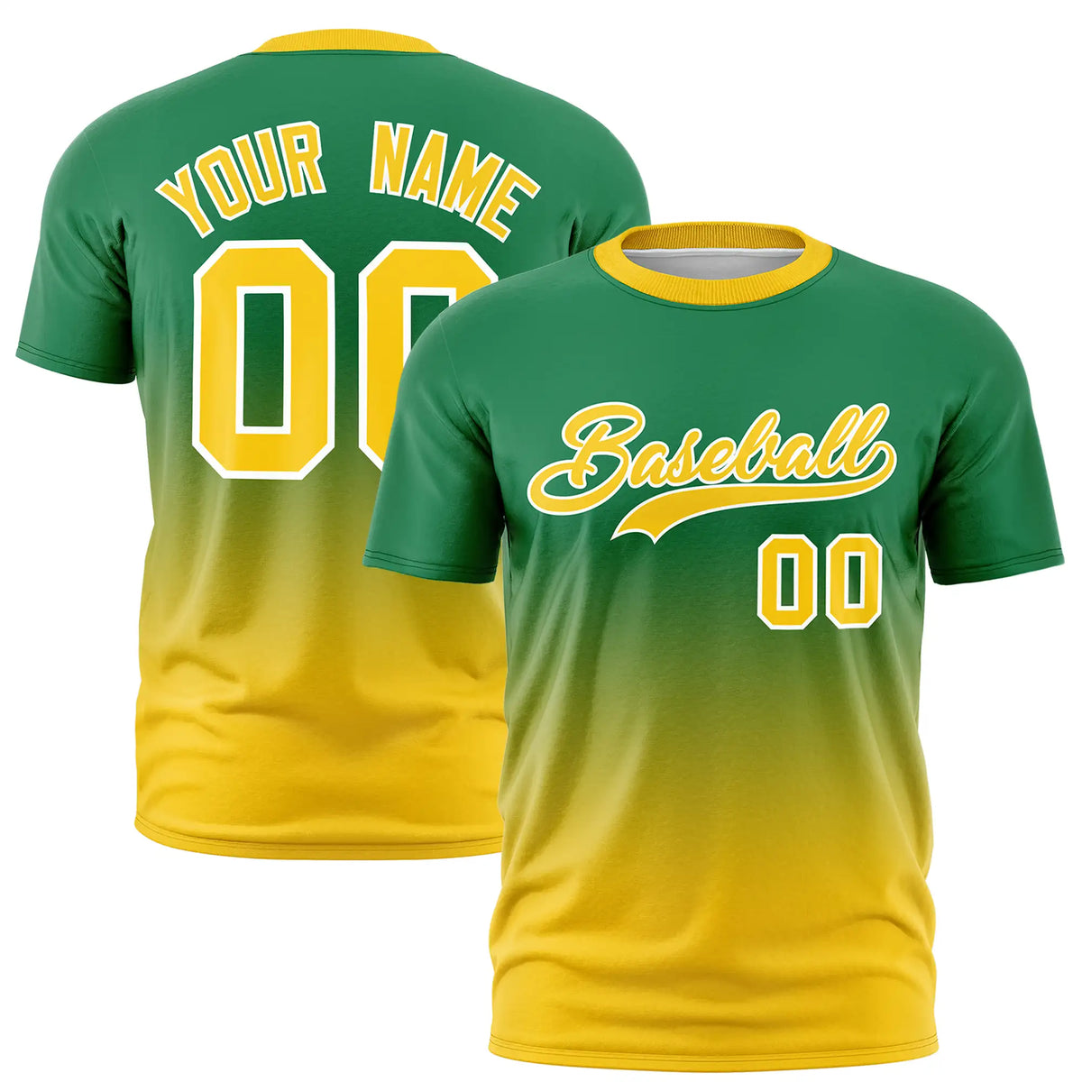 Custom Kelly Green-Gold01 Gradient Fashion Design Performance T-Shirt