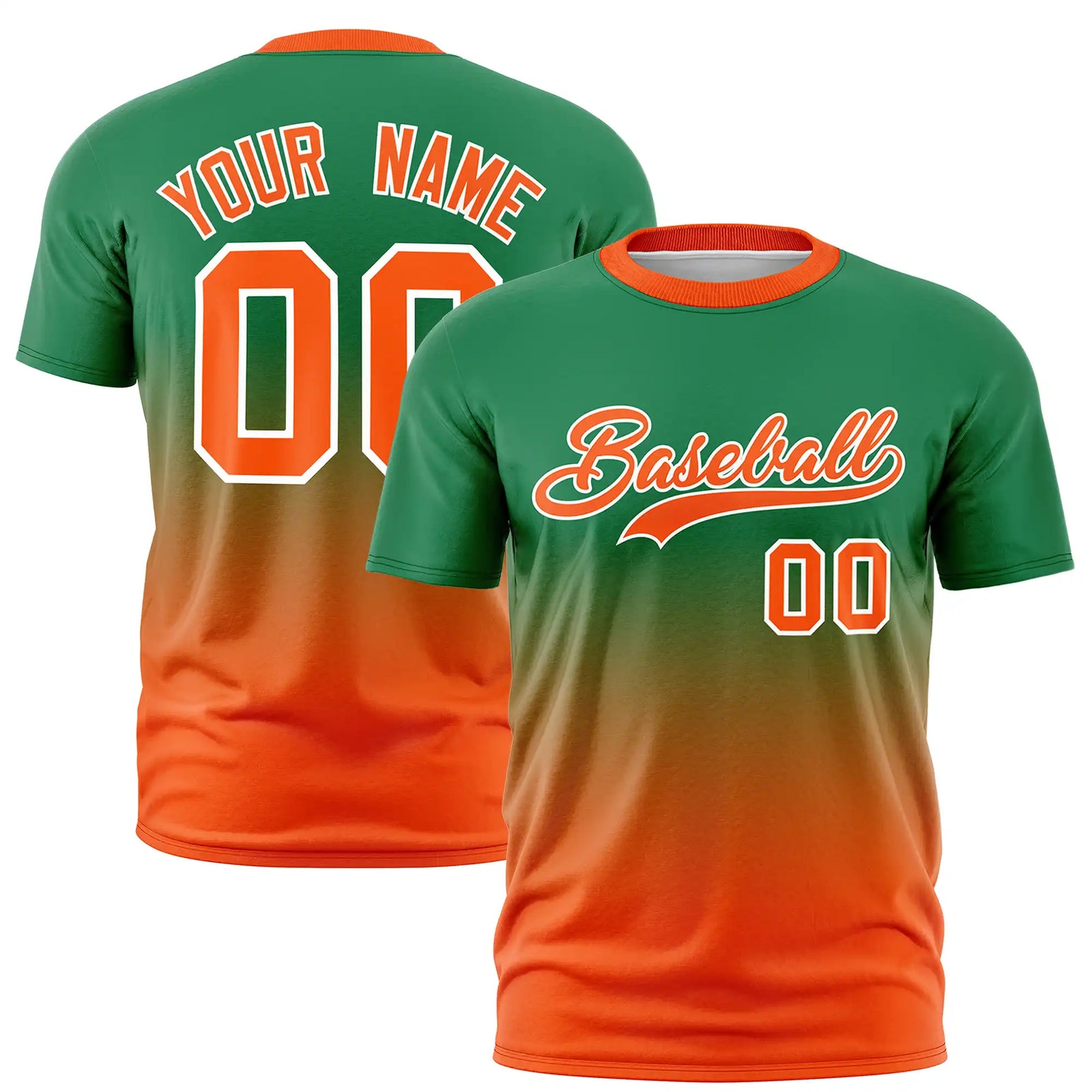 Custom Kelly Green-Orange Gradient Fashion Design Performance T-Shirt