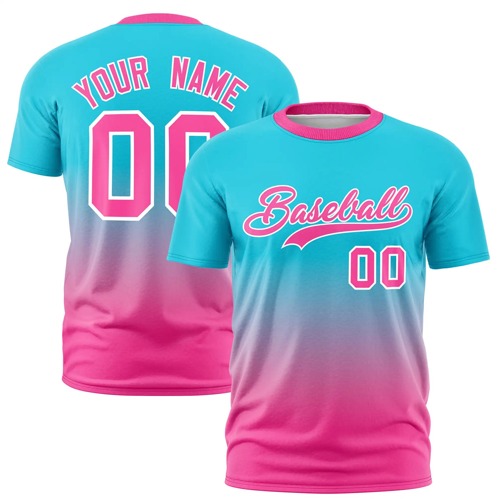 Custom Sky Blue-Pink Gradient Fashion Design Performance T-Shirt