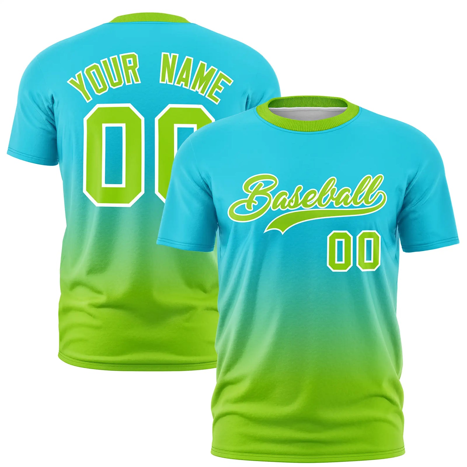 Custom Sky Blue-Neon Green Gradient Fashion Design Performance T-Shirt