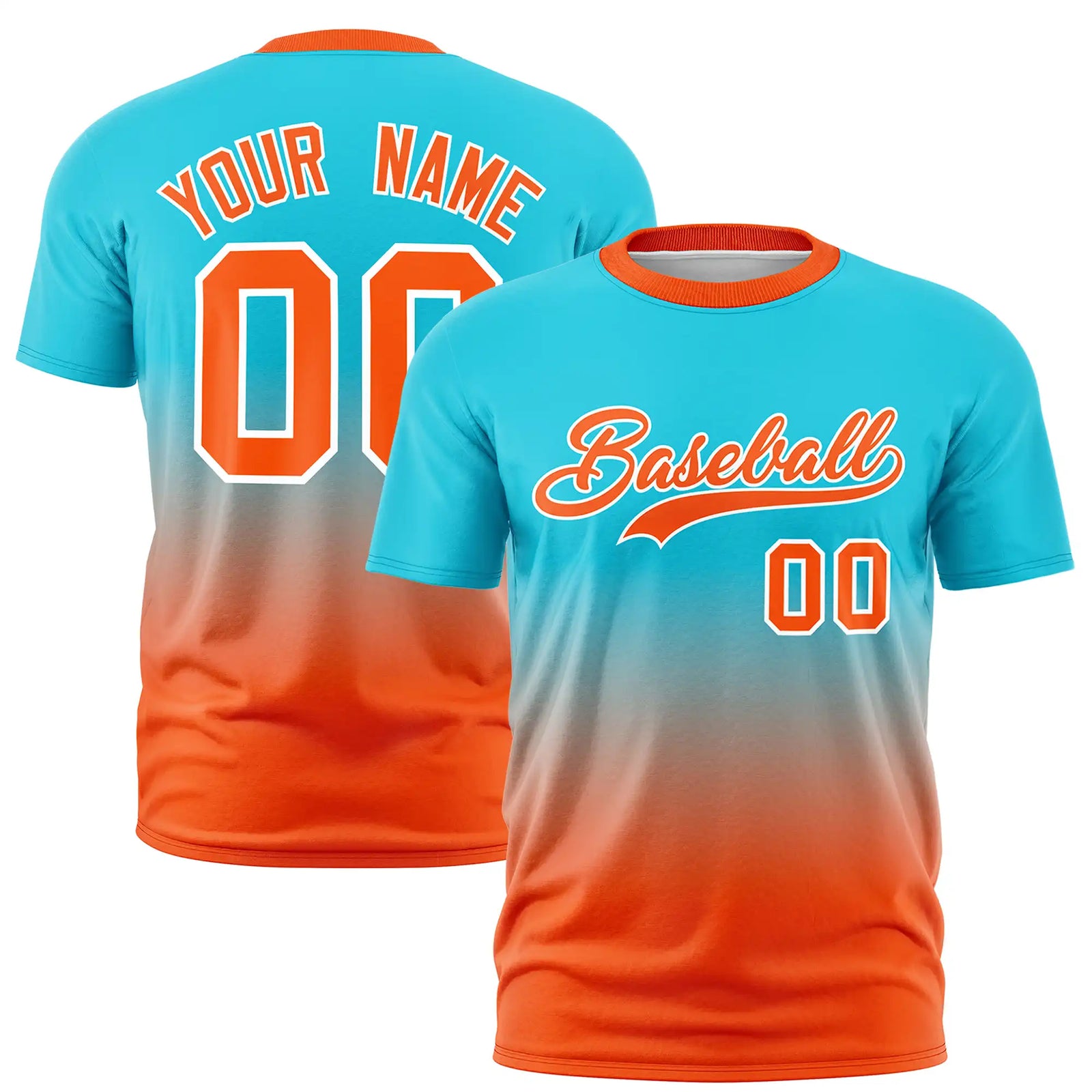 Custom Sky Blue-Orange Gradient Fashion Design Performance T-Shirt