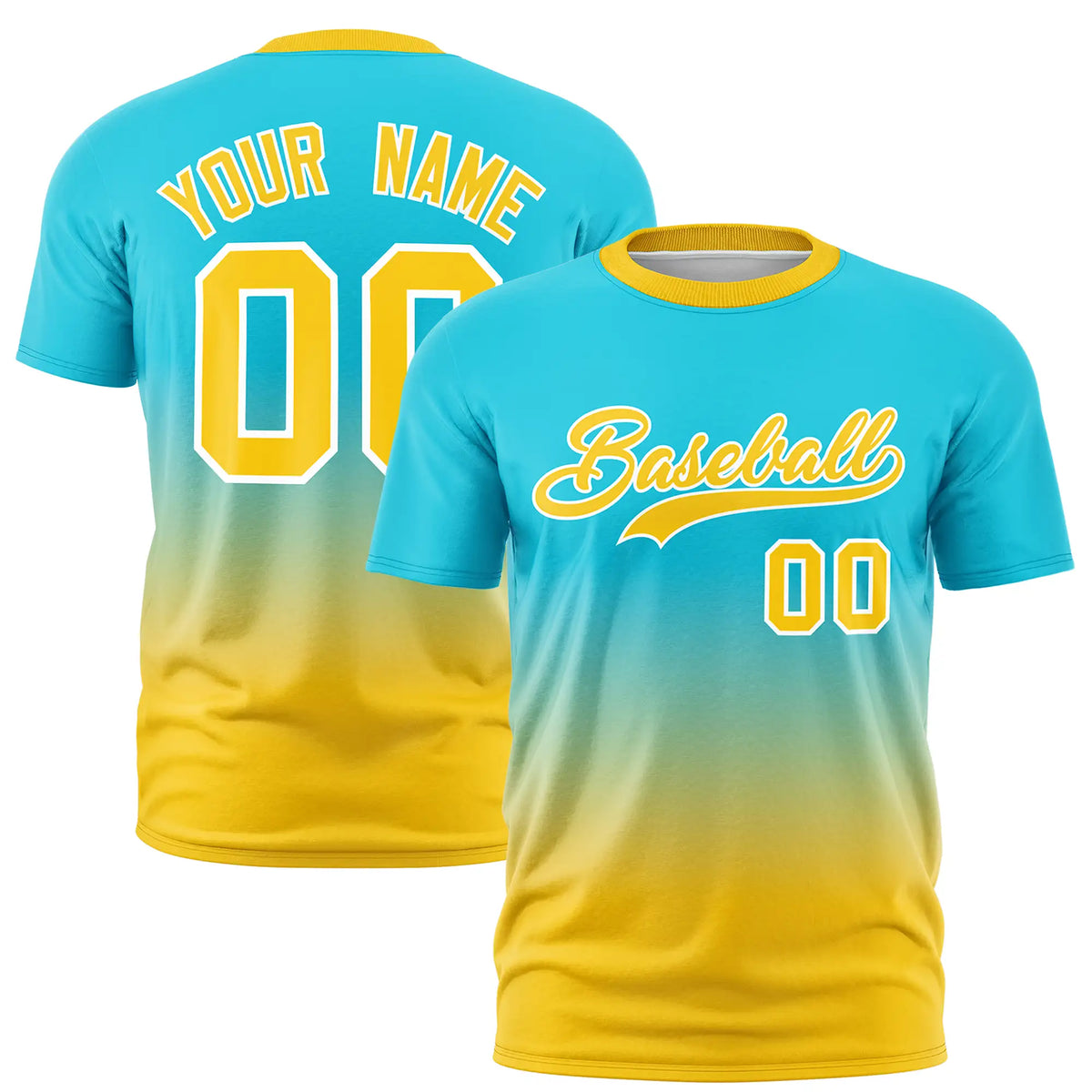 Custom Sky Blue-Gold01 Gradient Fashion Design Performance T-Shirt