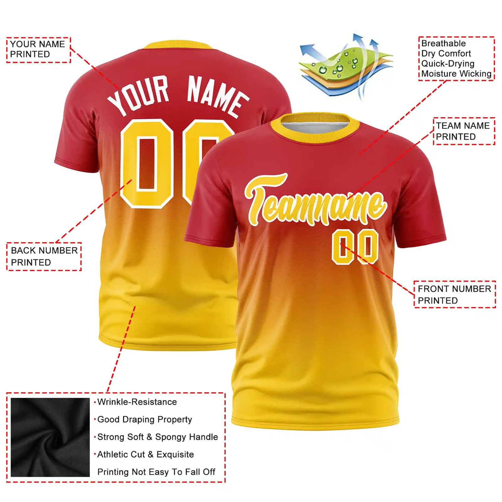 Custom Red-Gold01 Gradient Fashion Design Performance T-Shirt