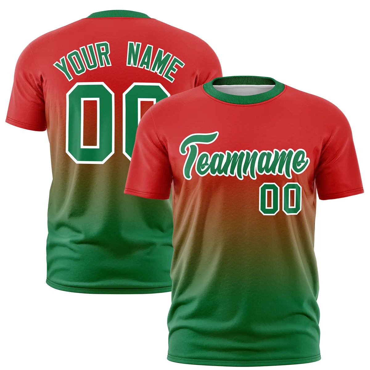 Custom Red-Kelly Green Gradient Fashion Design Performance T-Shirt