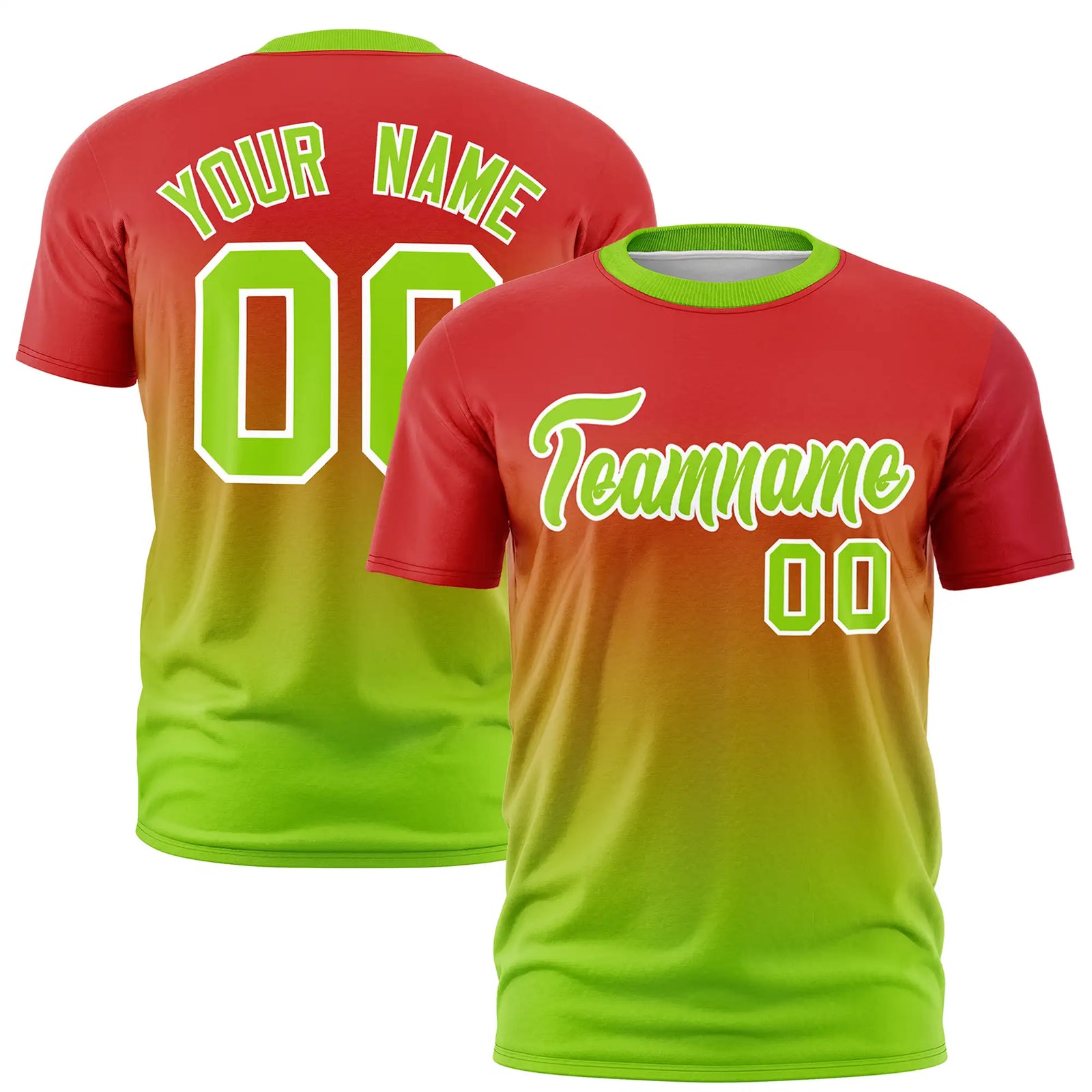 Custom Red-Neon Green Gradient Fashion Design Performance T-Shirt