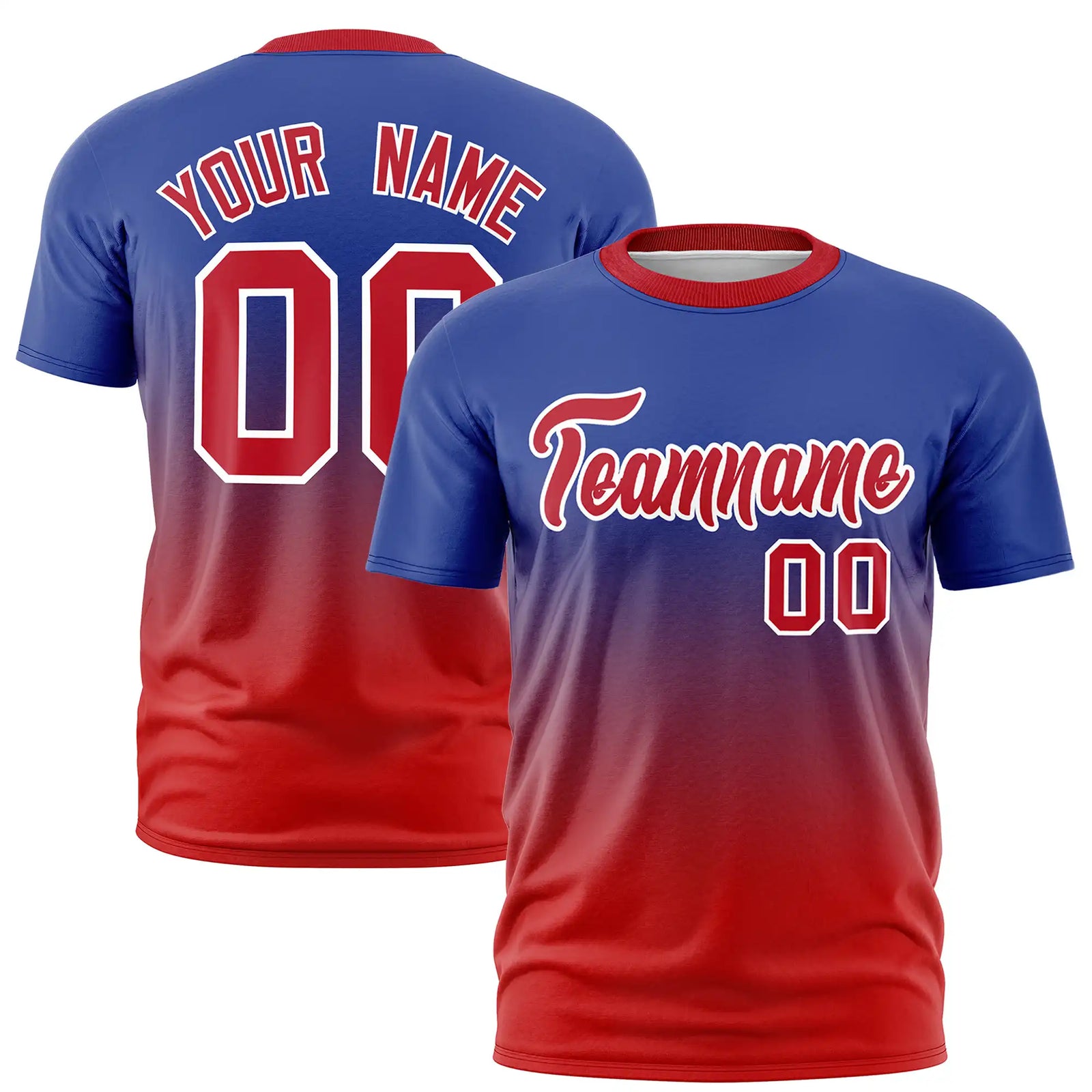Custom Royal Blue-Red Gradient Fashion Design Performance T-Shirt