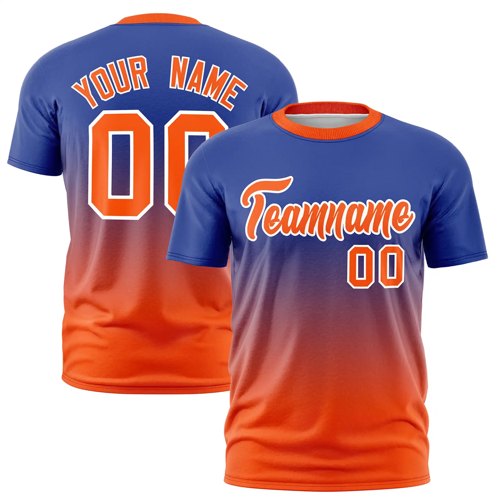 Custom Royal Blue-Orange Gradient Fashion Design Performance T-Shirt