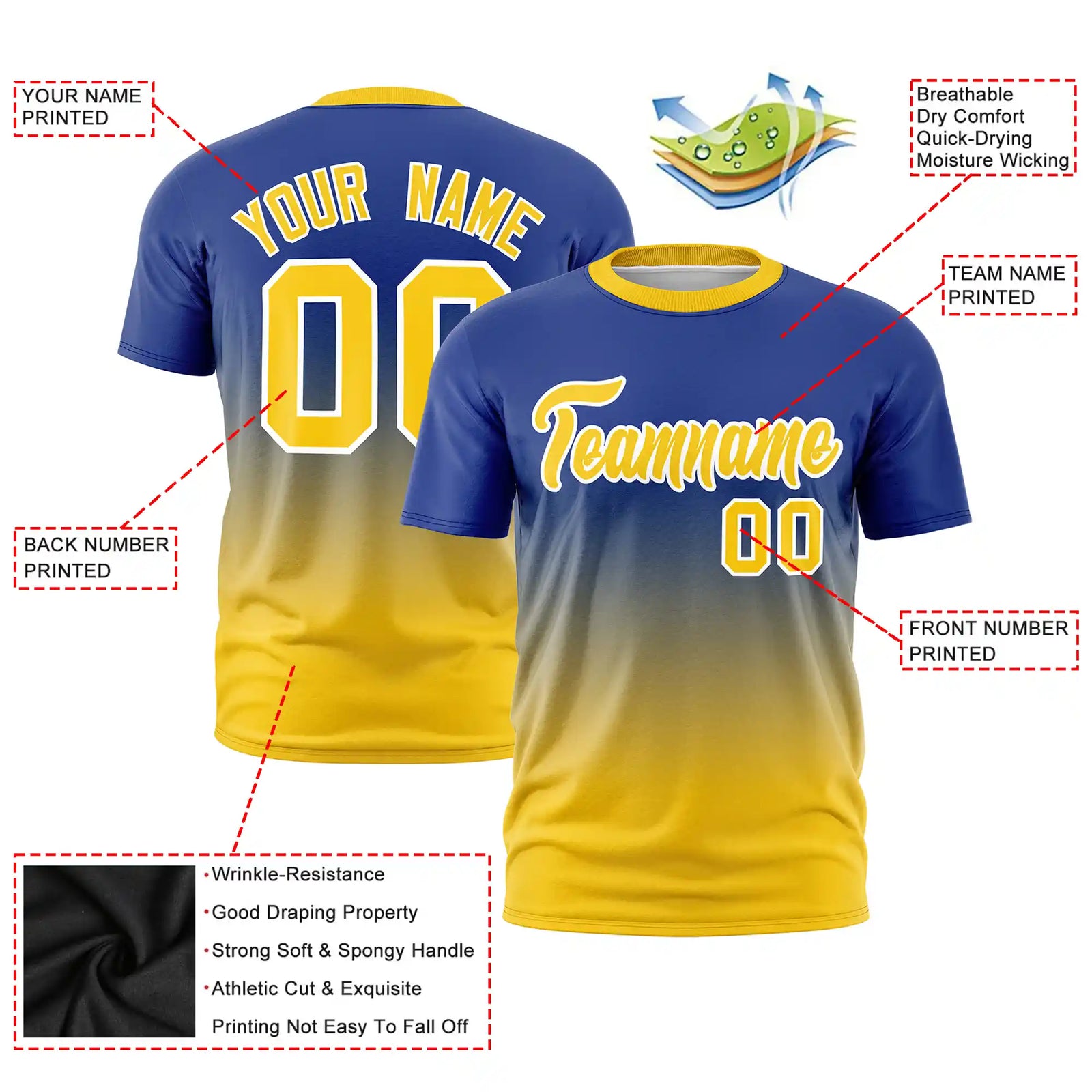 Custom Royal Blue-Gold01 Gradient Fashion Design Performance T-Shirt