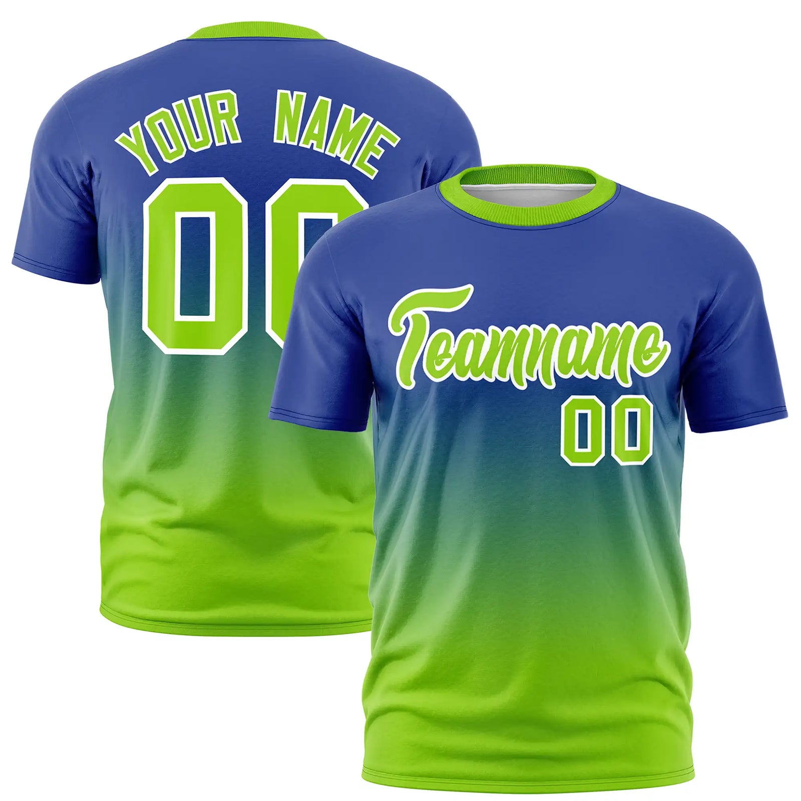 Custom Royal Blue-Neon Green Gradient Fashion Design Performance T-Shirt