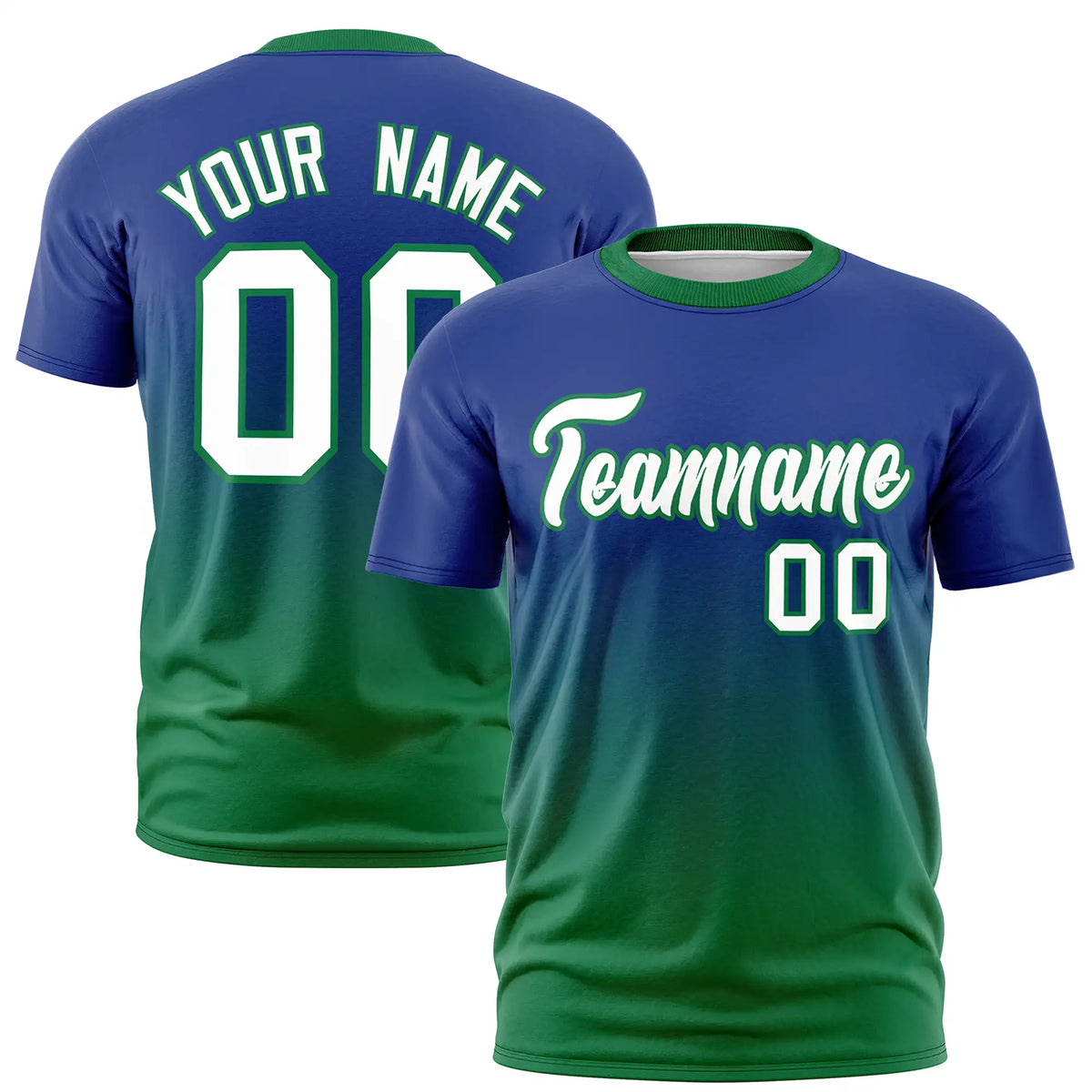 Custom Royal Blue-Kelly Green Gradient Fashion Design Performance T-Shirt