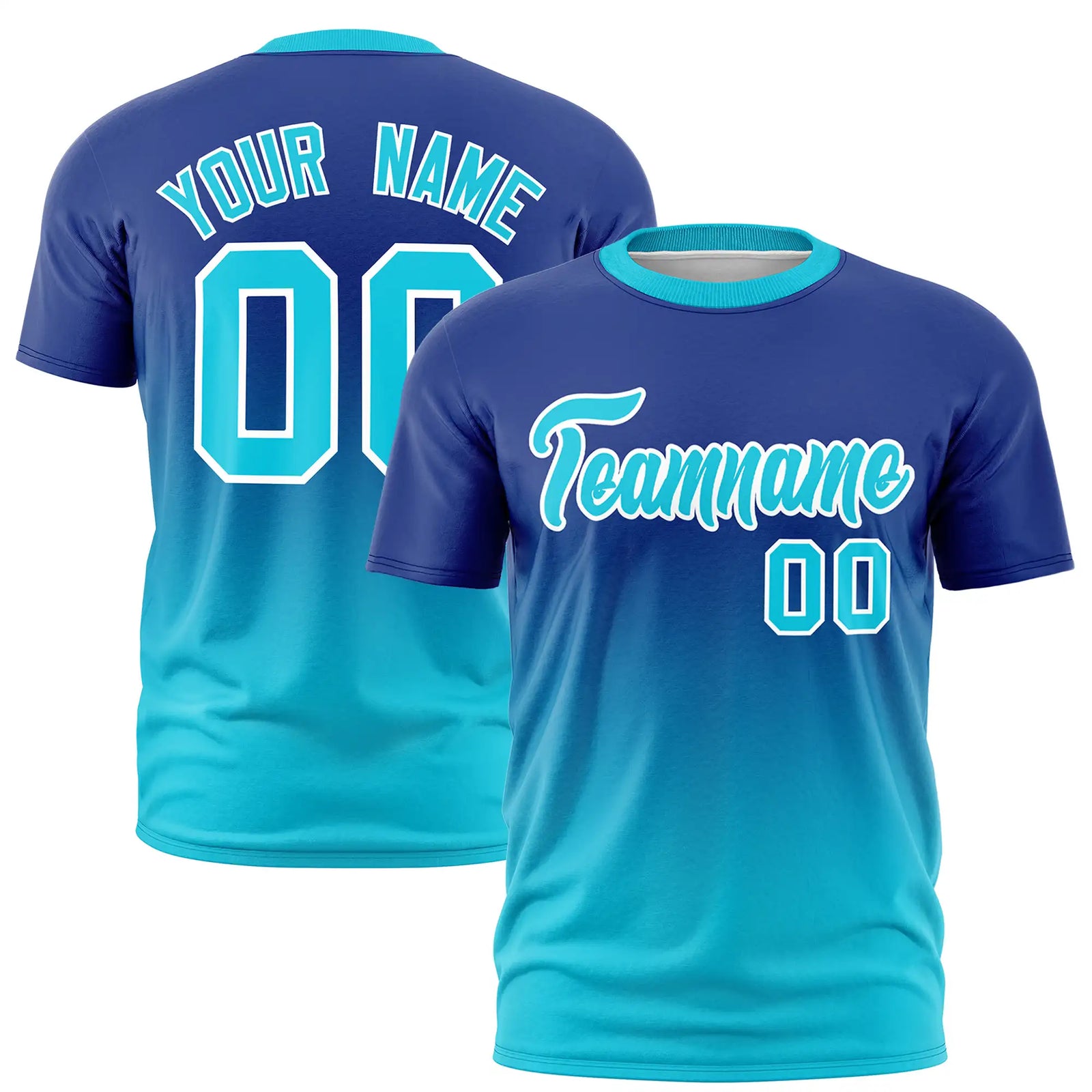 Custom Royal Blue-Sky Blue Gradient Fashion Design Performance T-Shirt