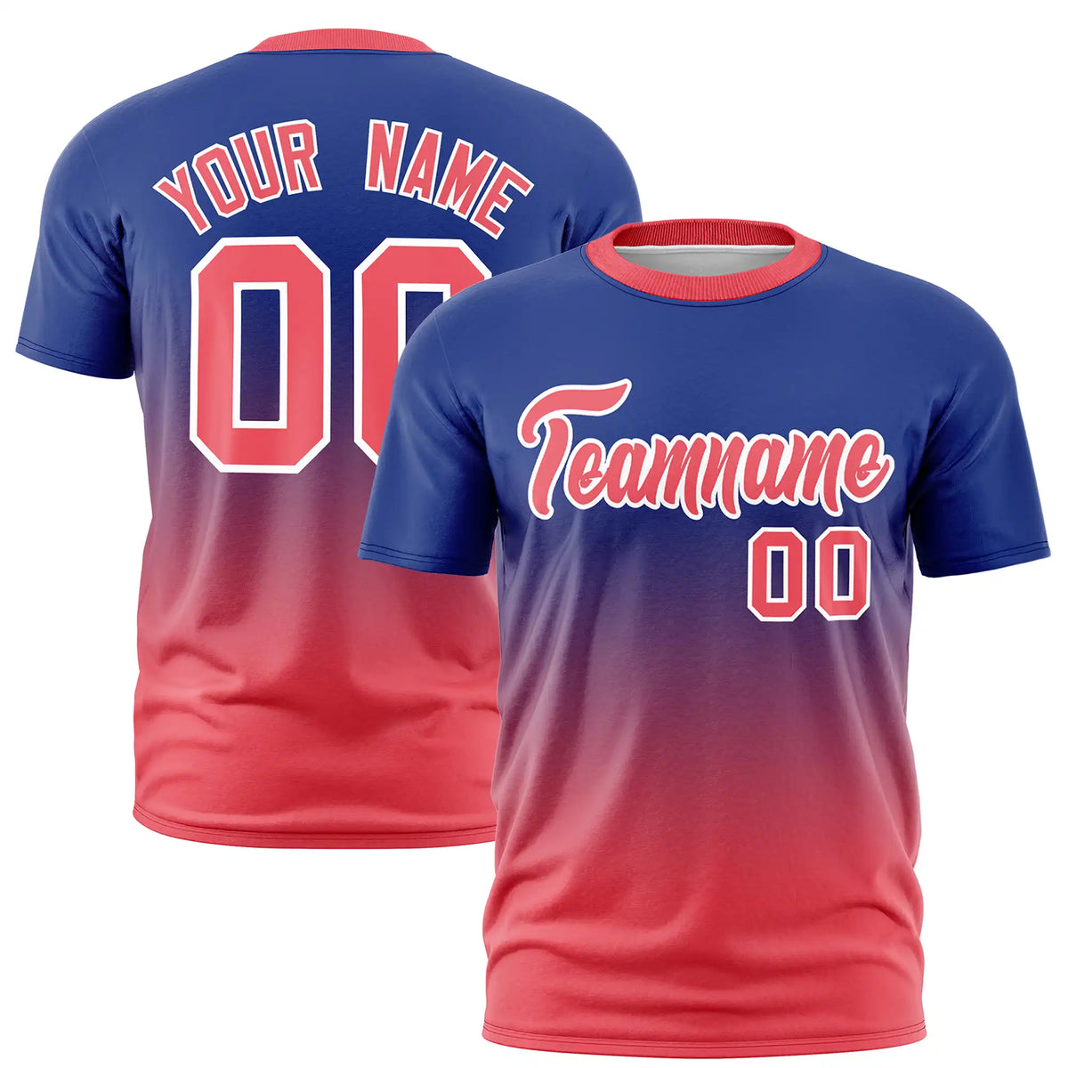 Custom Royal Blue-Light Red Gradient Fashion Design Performance T-Shirt