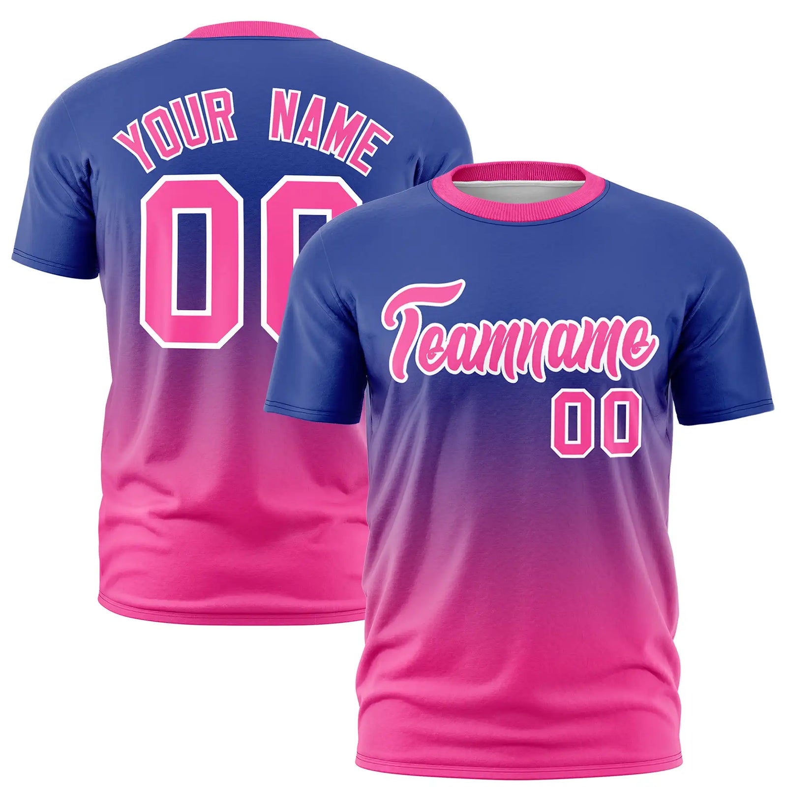 Custom Royal Blue-Pink Gradient Fashion Design Performance T-Shirt