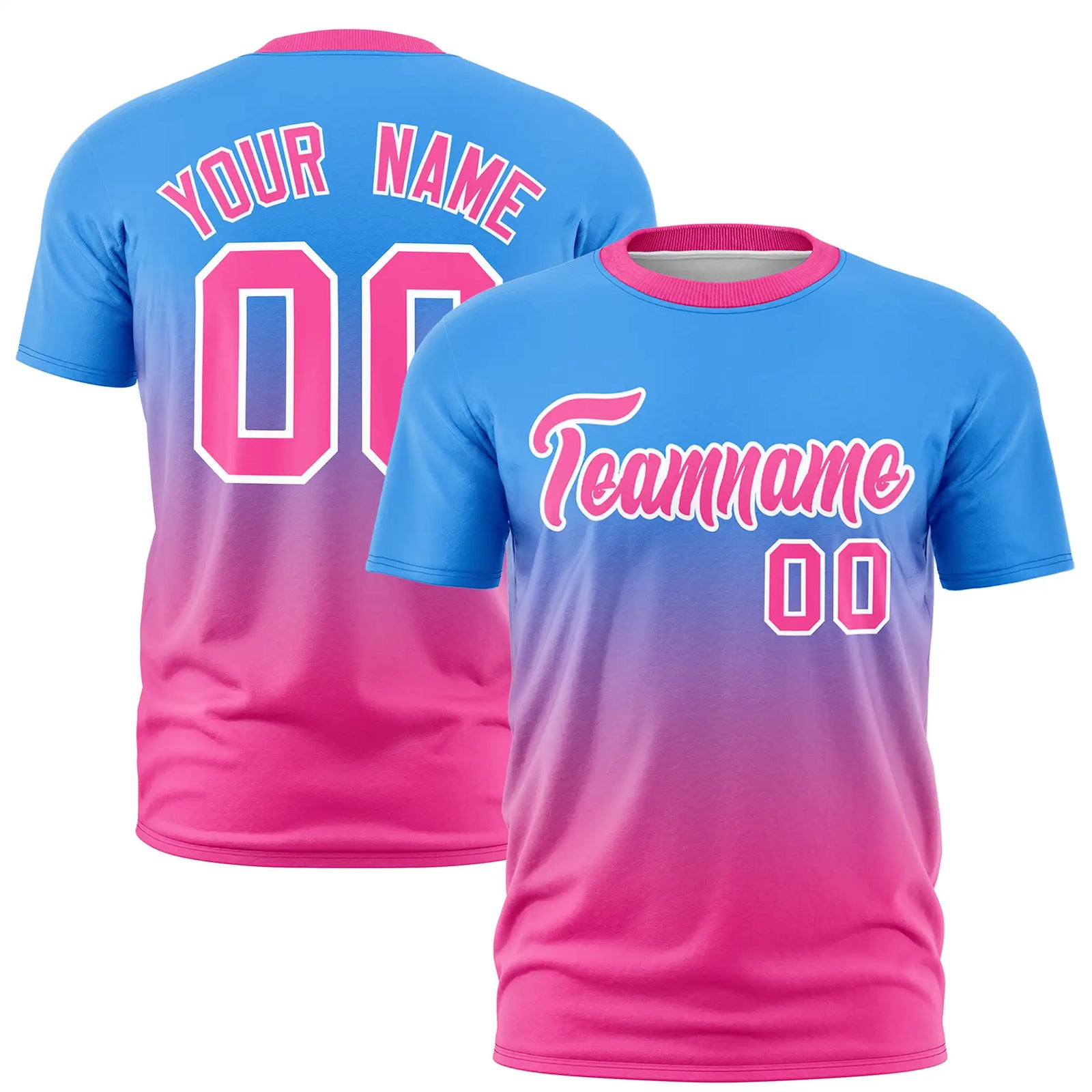 Custom Powder Blue-Pink Gradient Fashion Design Performance T-Shirt