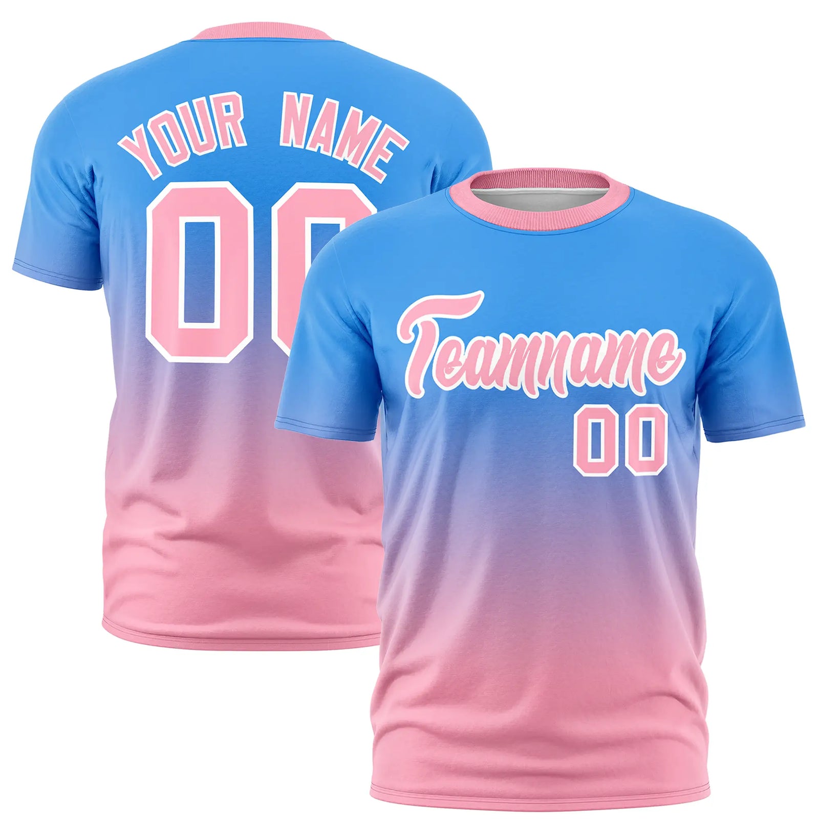 Custom Powder Blue-Light Pink Gradient Fashion Design Performance T-Shirt