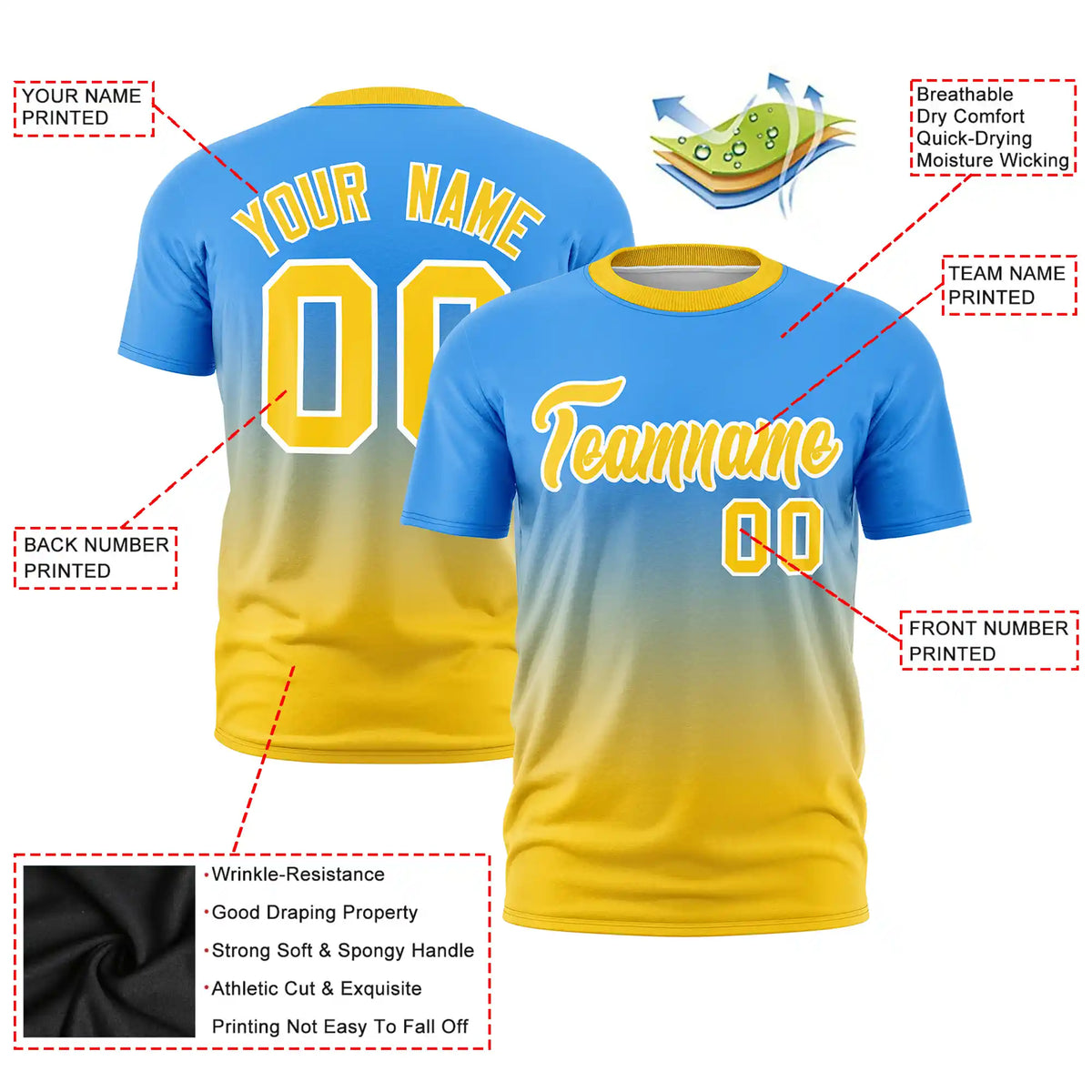 Custom Powder Blue-Gold01 Gradient Fashion Design Performance T-Shirt