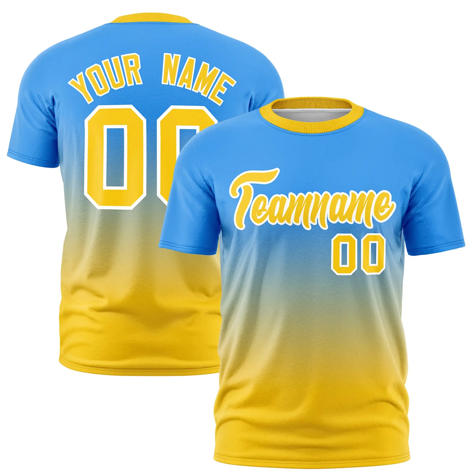 Custom Powder Blue-Gold01 Gradient Fashion Design Performance T-Shirt