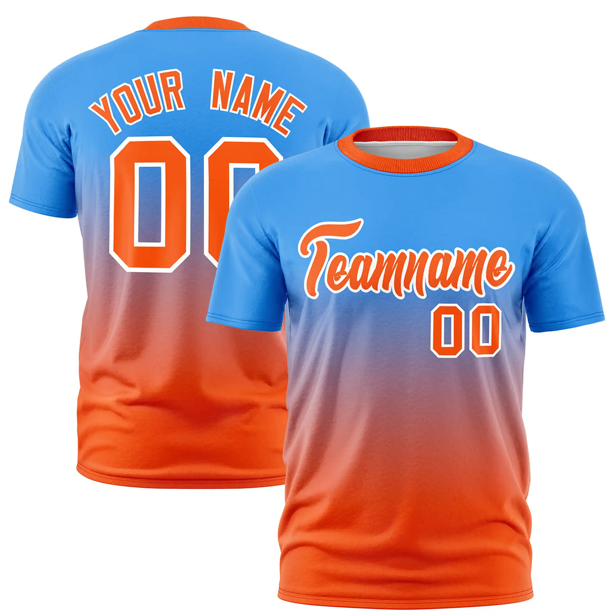 Custom Powder Blue-Orange Gradient Fashion Design Performance T-Shirt