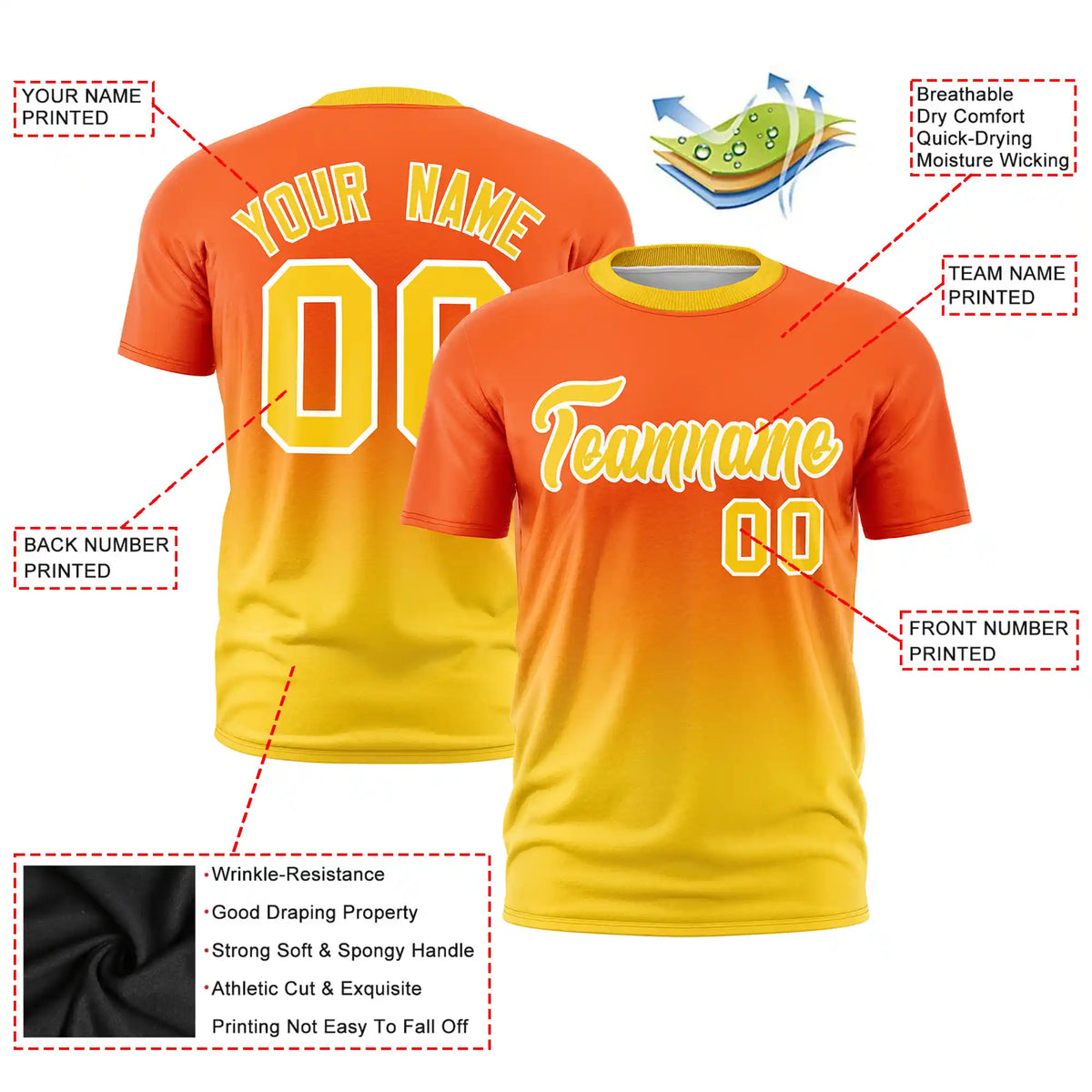 Custom Orange-Gold01 Gradient Fashion Design Performance T-Shirt
