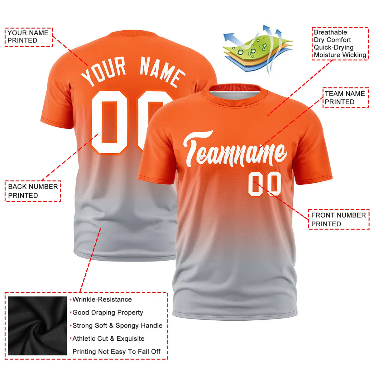 Custom Orange-Gray Gradient Fashion Design Performance T-Shirt