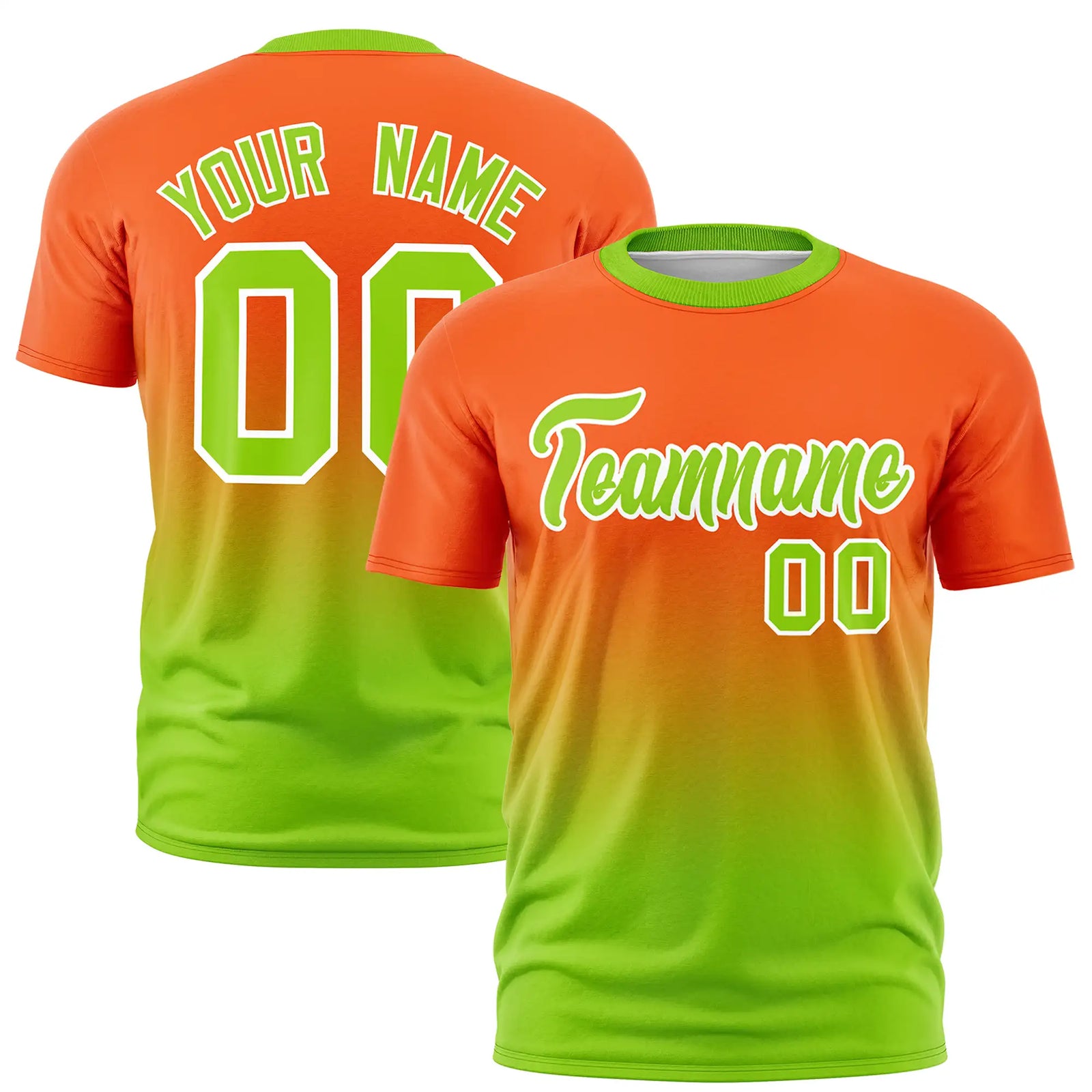 Custom Orange-Neon Green Gradient Fashion Design Performance T-Shirt