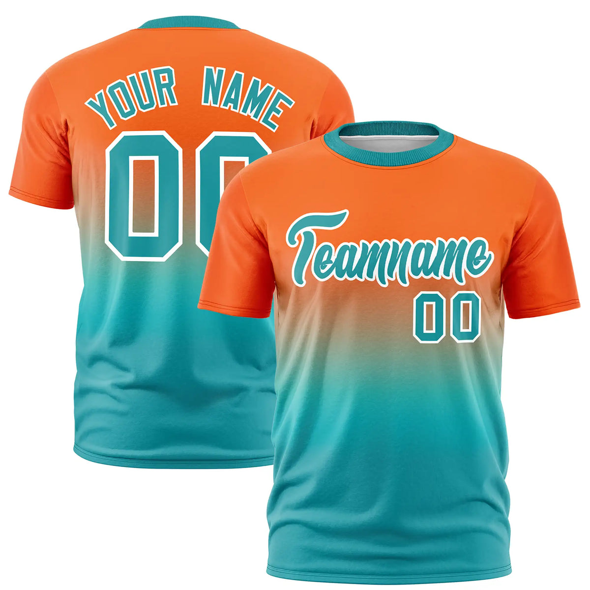 Custom Orange-Aqua Gradient Fashion Design Performance T-Shirt