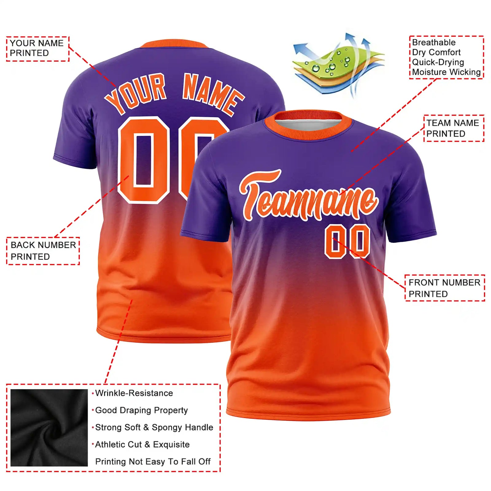 Custom Purple-Orange Gradient Fashion Design Performance T-Shirt