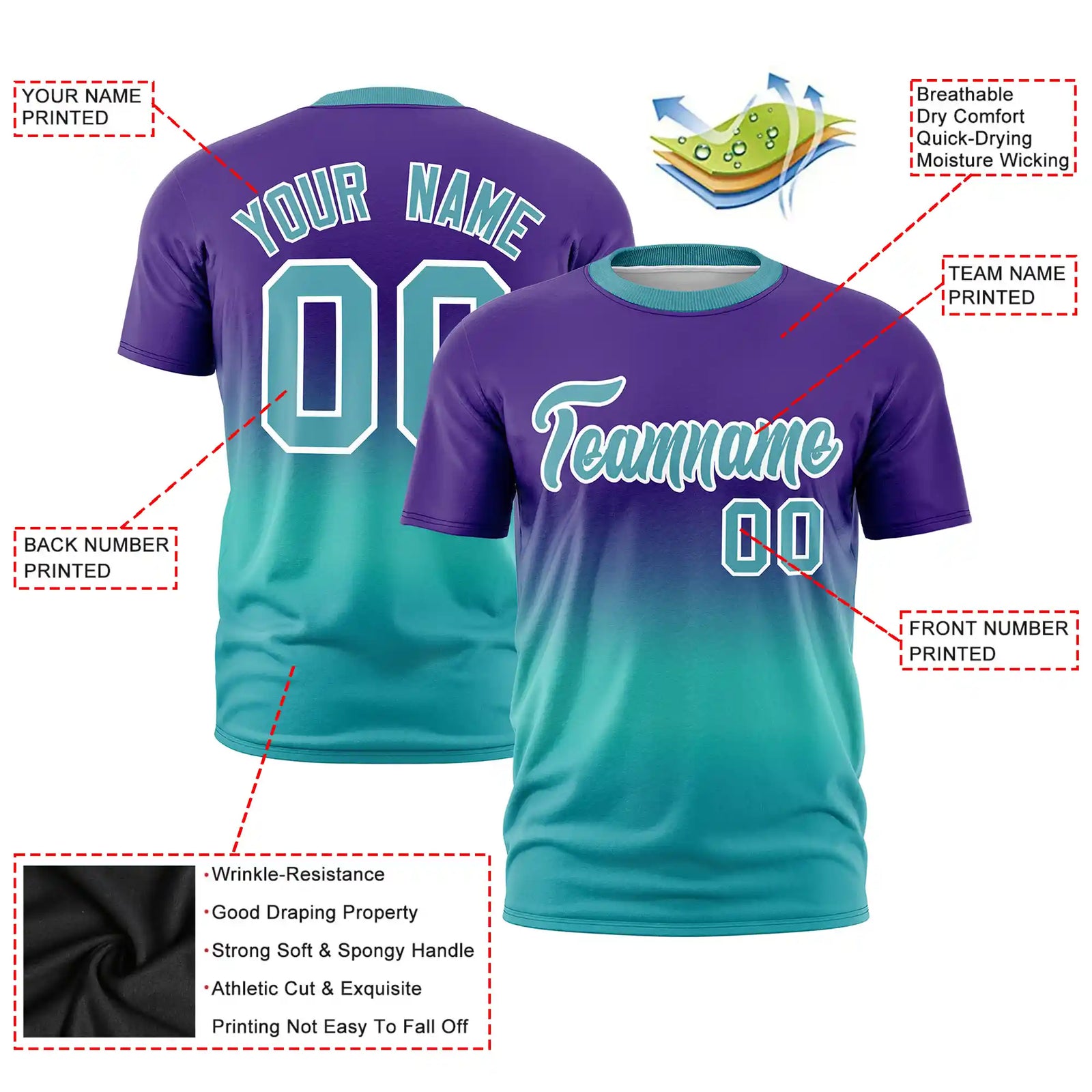 Custom Purple-Aqua Gradient Fashion Design Performance T-Shirt
