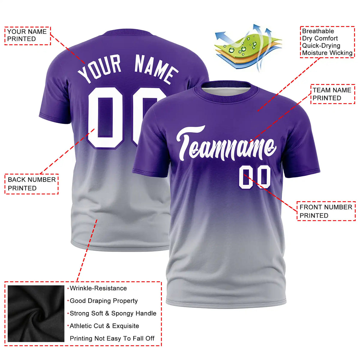 Custom Purple-Gray Gradient Fashion Design Performance T-Shirt