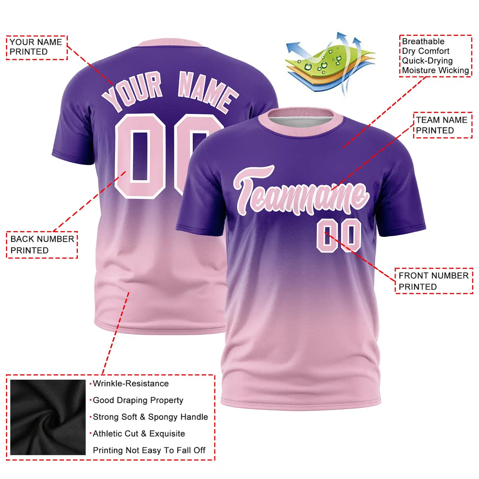 Custom Purple-Light Pink Gradient Fashion Design Performance T-Shirt