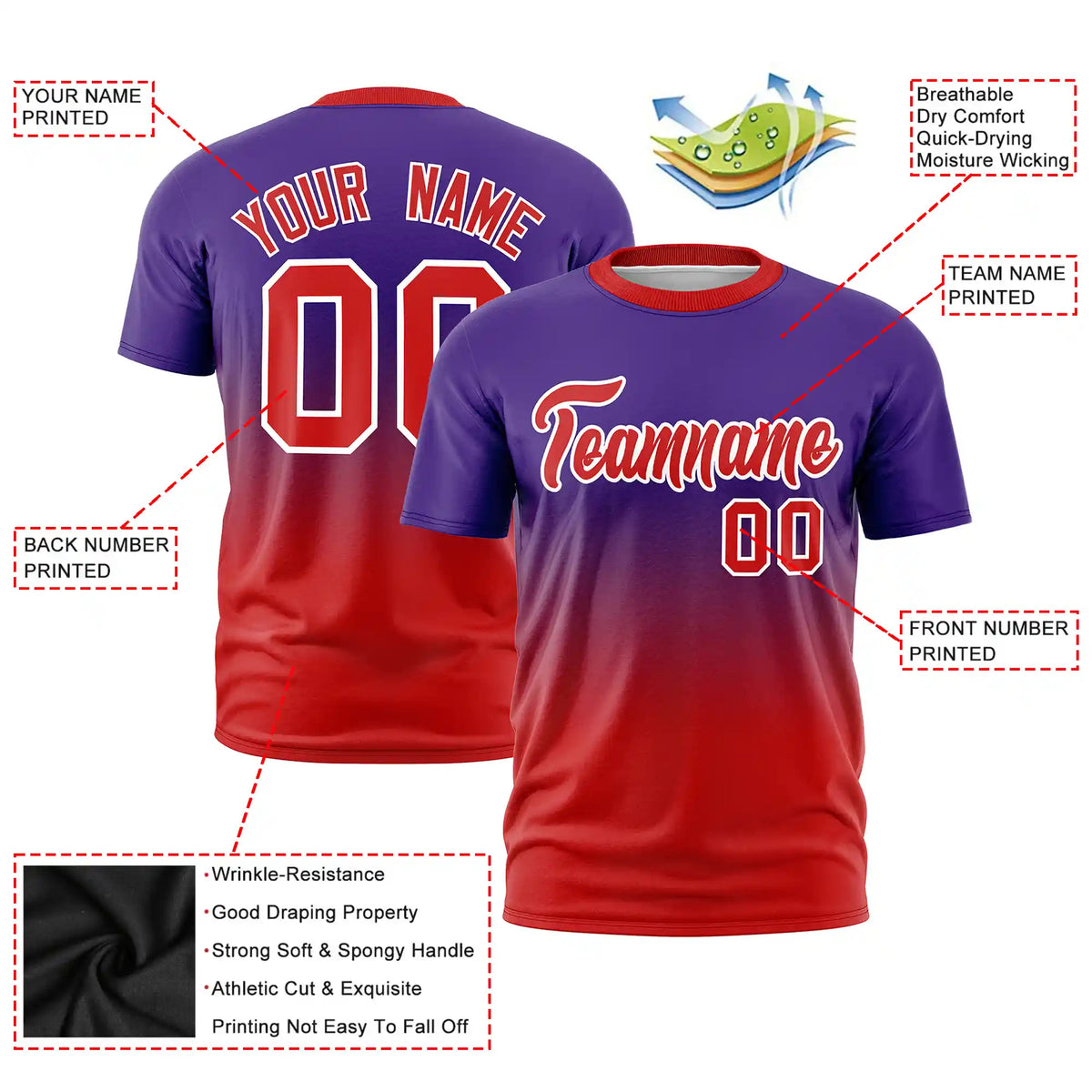 Custom Purple-Red Gradient Fashion Design Performance T-Shirt