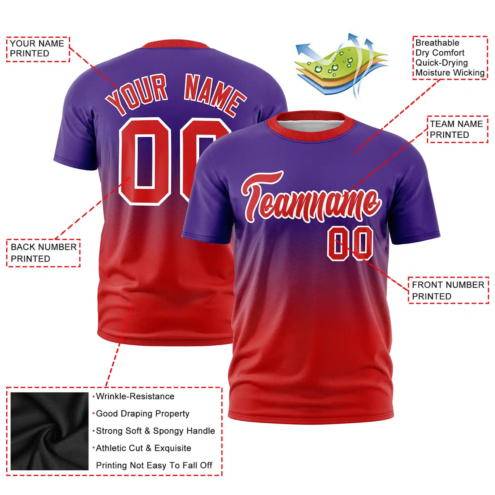 Custom Purple-Red Gradient Fashion Design Performance T-Shirt